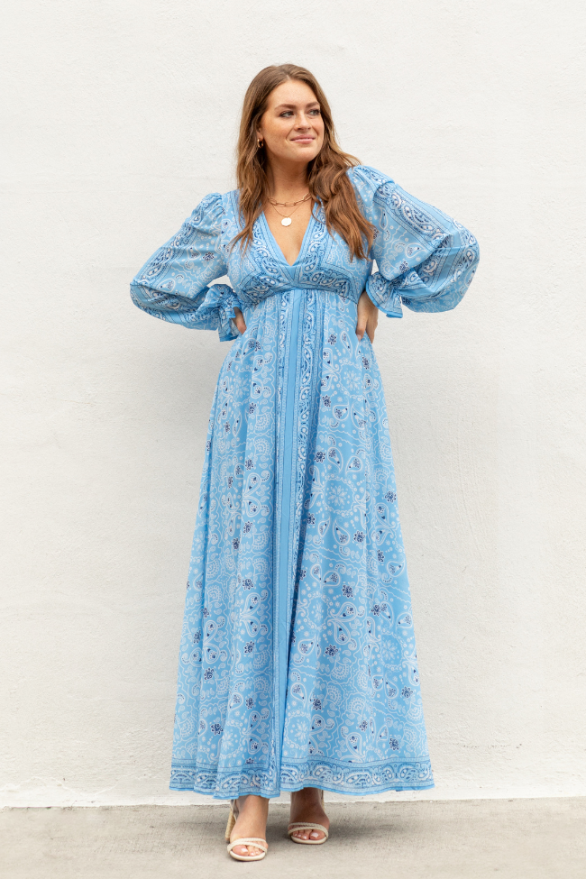 It's On Me Blue Bandana Print Maxi Dress FINAL SALE-Sunny Prom
