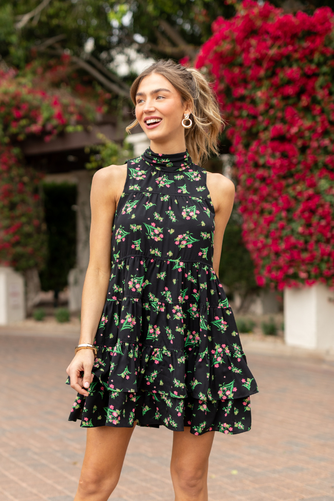 Called It Black Floral Print Mini Dress FINAL SALE-Sunny Prom