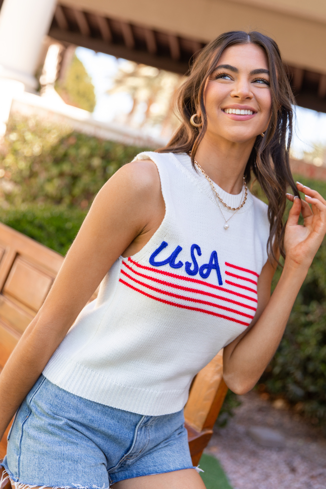 Feels Like Freedom Ivory USA Sweater Tank FINAL SALE-Sunny Prom