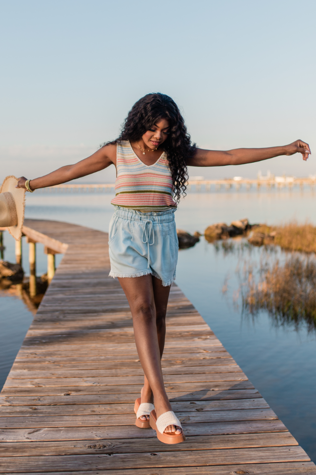 On The Cape Multi Stripe Sweater Tank FINAL SALE-Sunny Prom