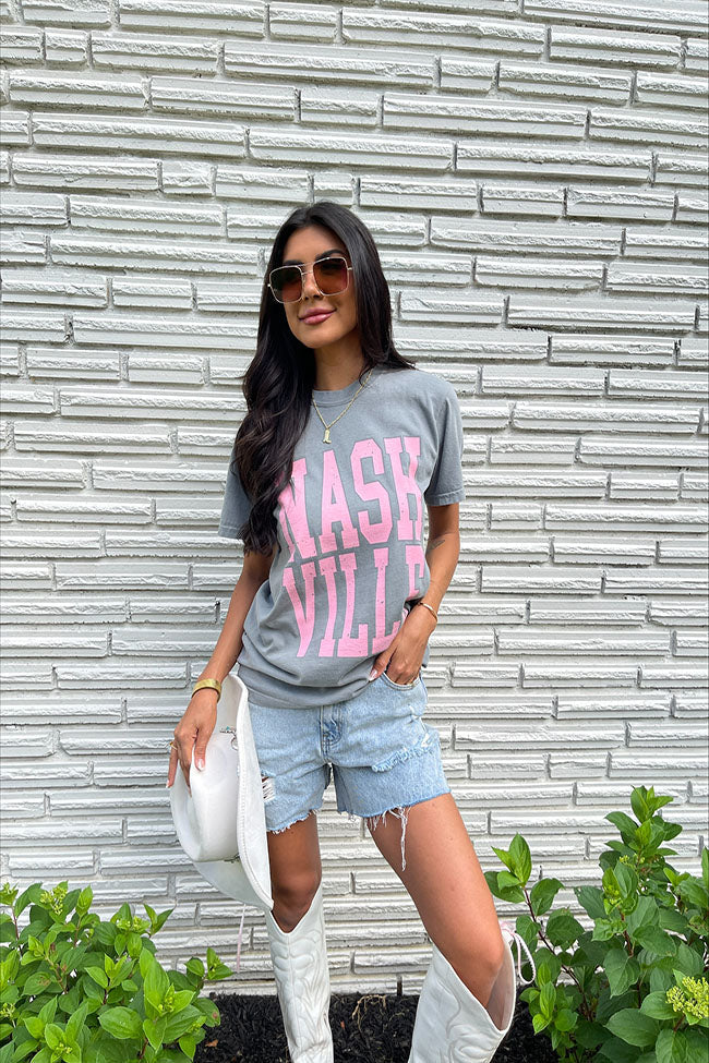Nashville Block Grey Graphic Tee SALE-Sunny Prom