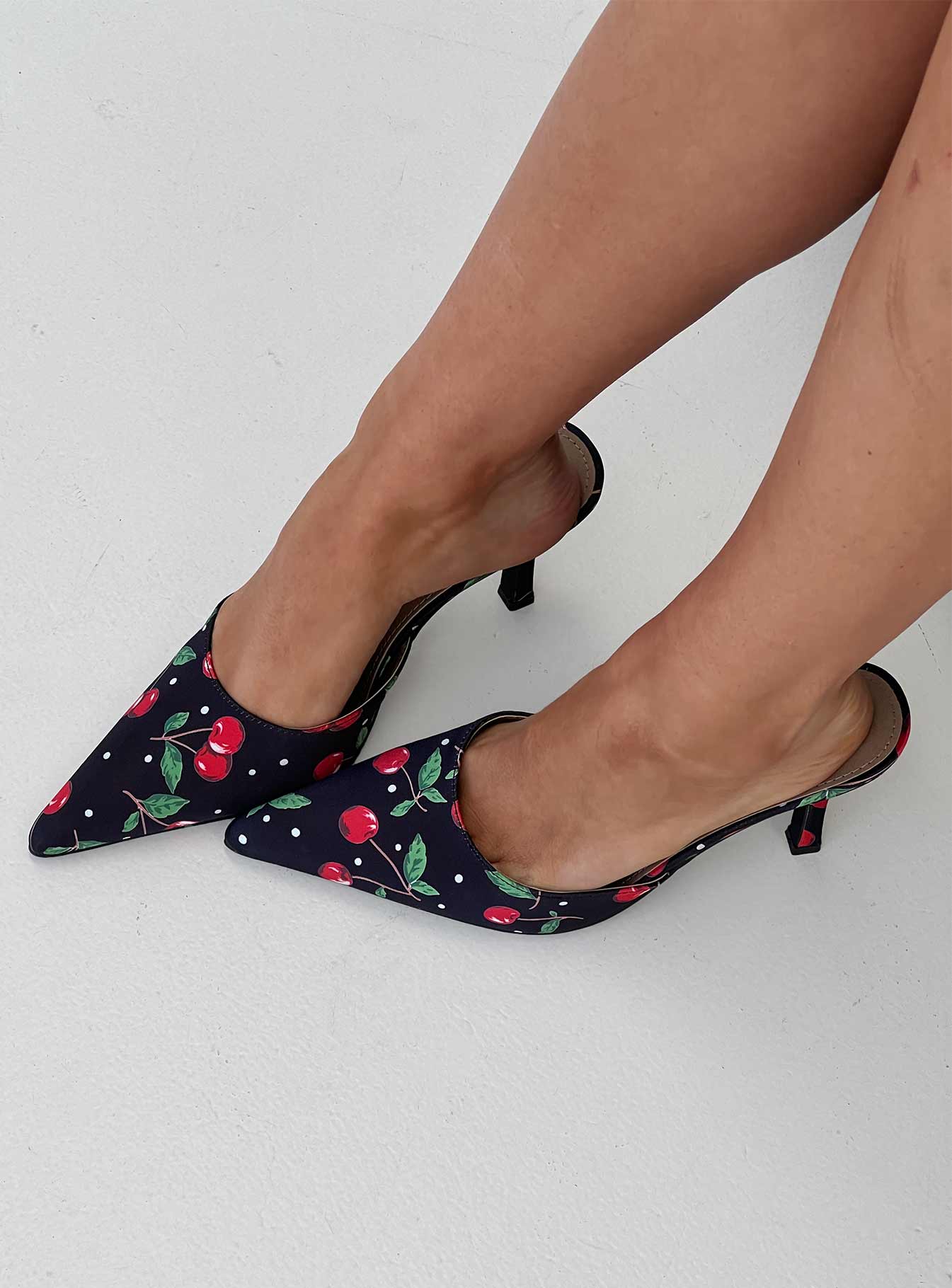 Cherry Season Pointed Toe Heels Black Multi-Oh Mollys