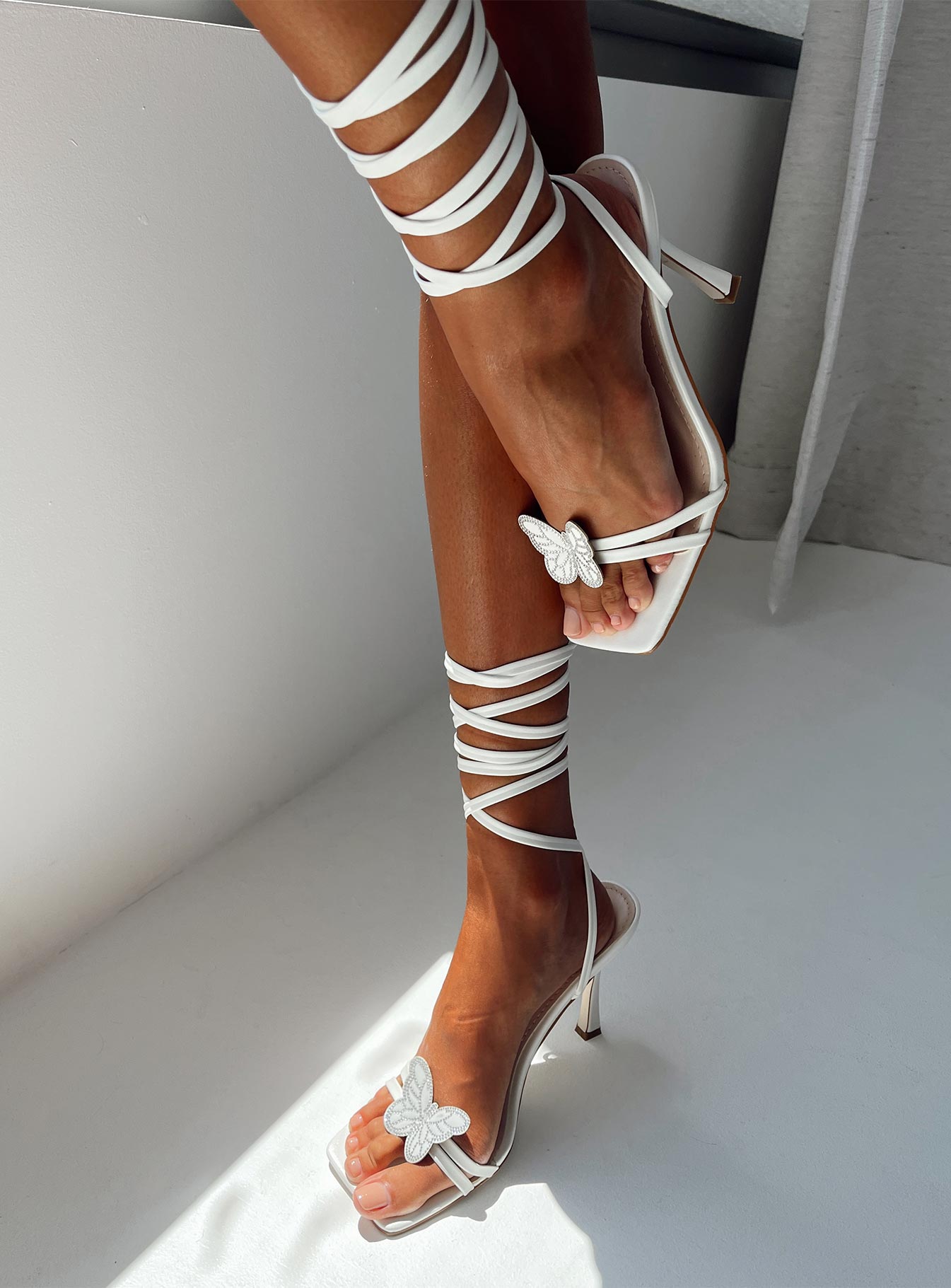 Lamina Strappy Heels White-Oh Mollys