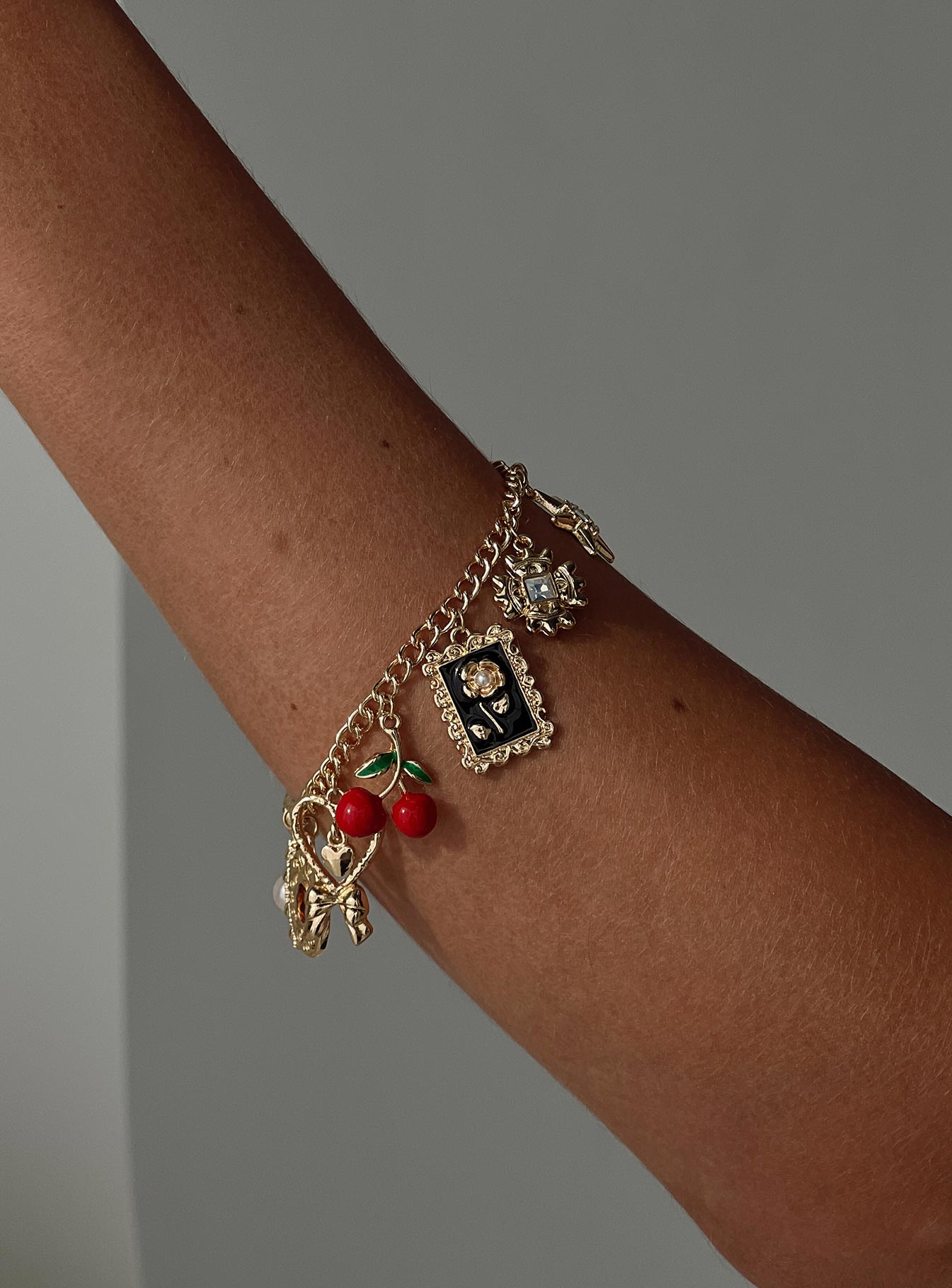 Cherry Dreams Charm Bracelet Gold-Oh Mollys