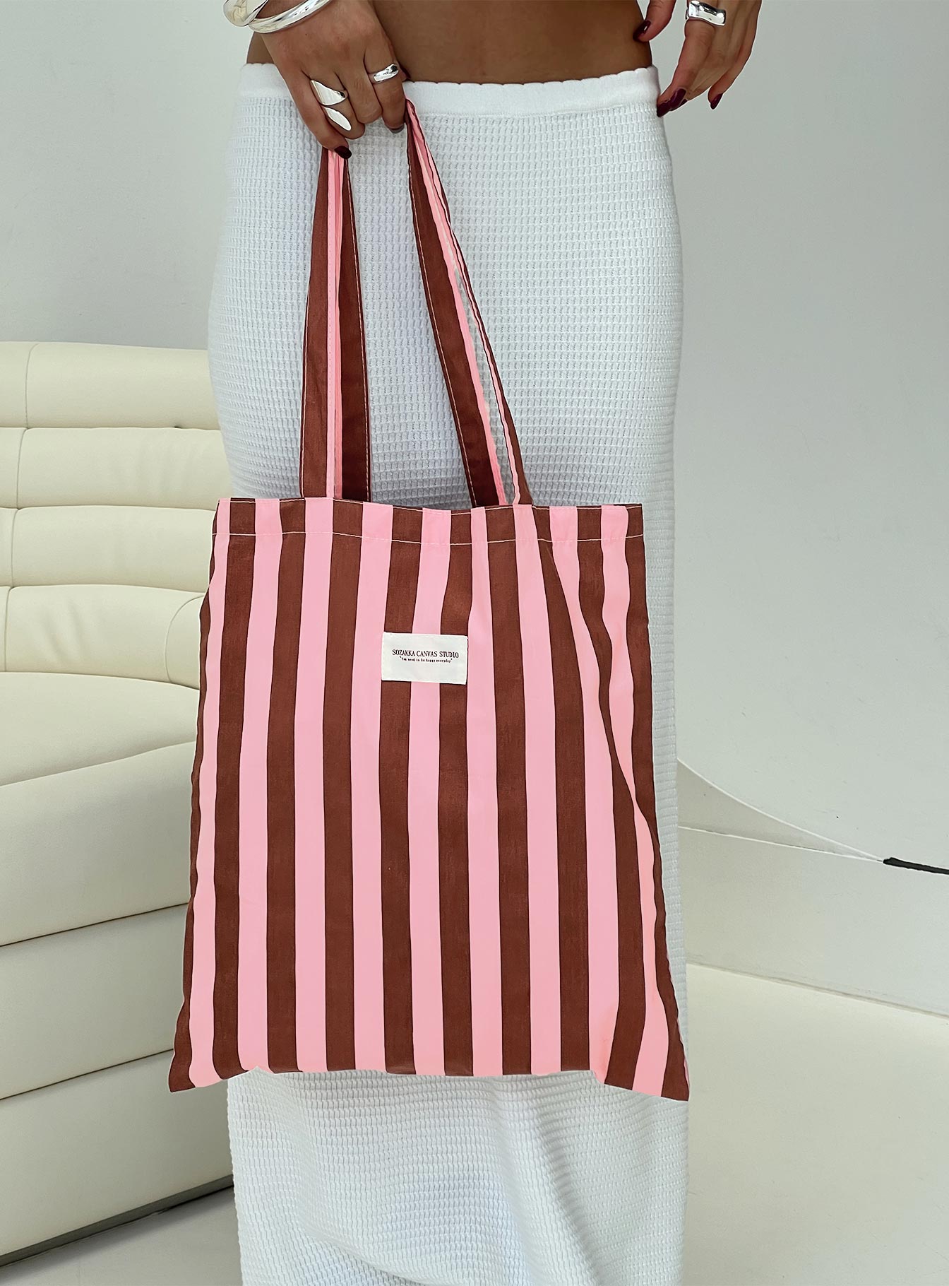 Lelande Striped Tote Bag Pink/brown-Oh Mollys