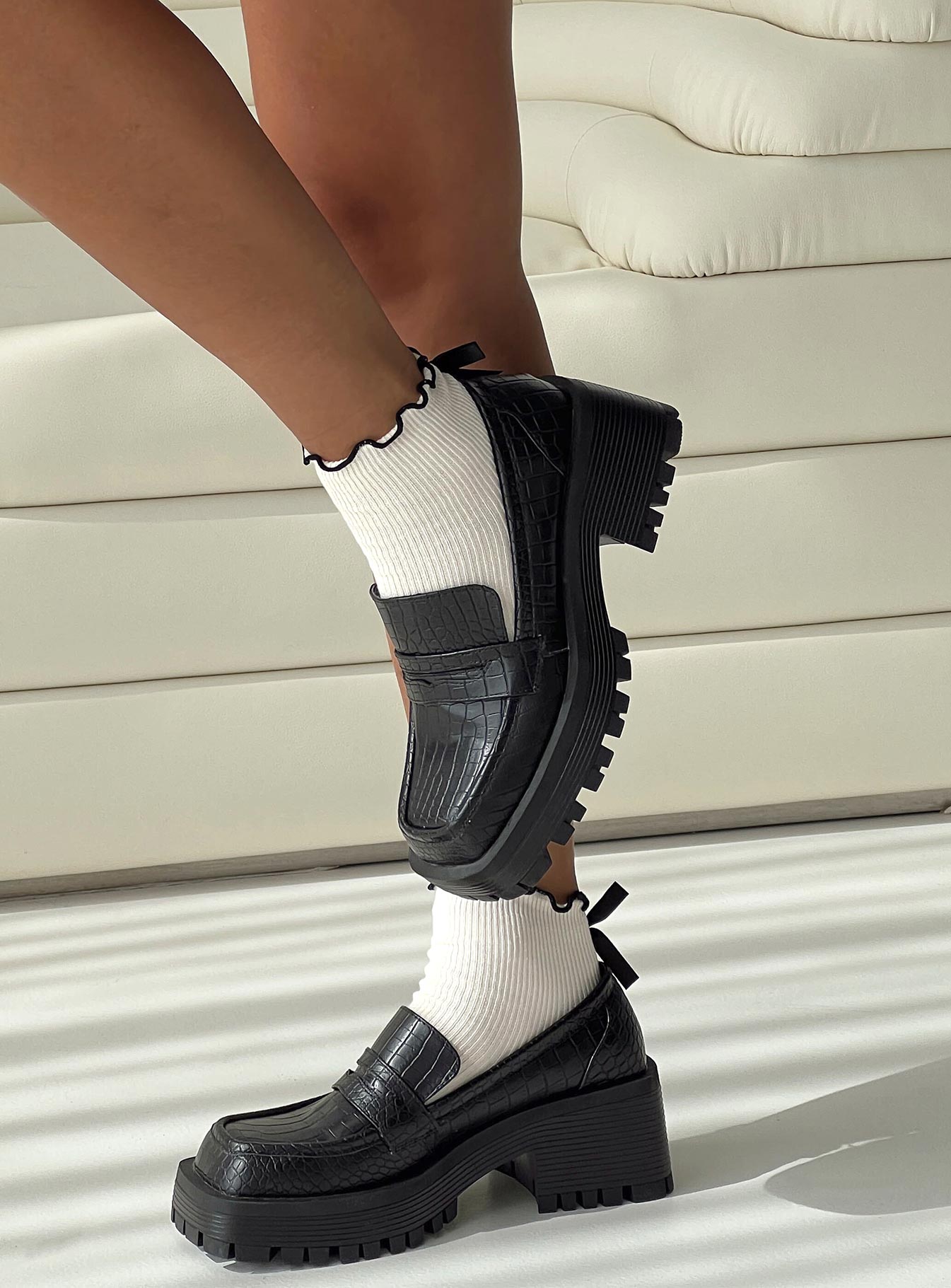 Reina Loafers Black Croc-Oh Mollys