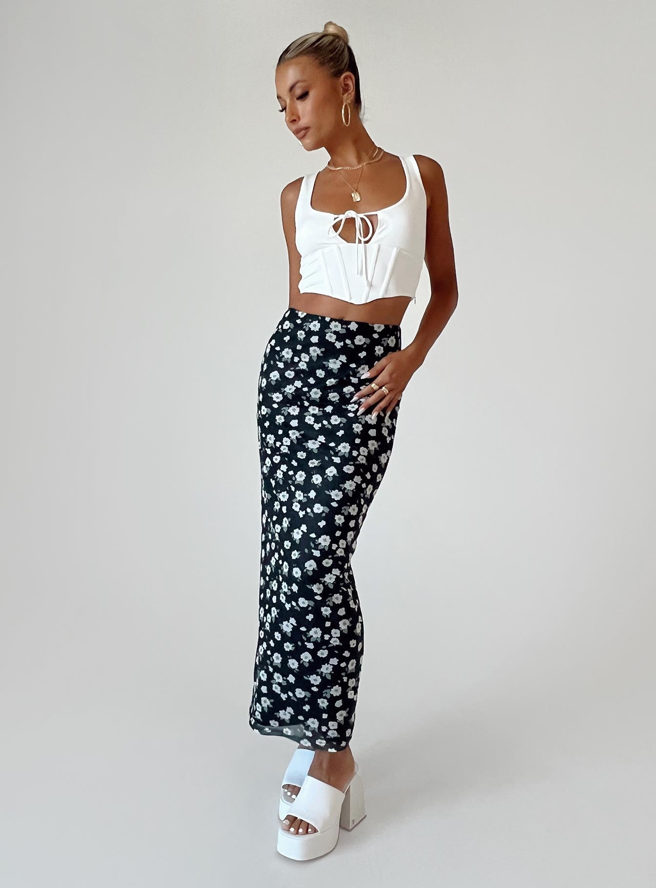 Knox Maxi Skirt Black Floral-Oh Mollys