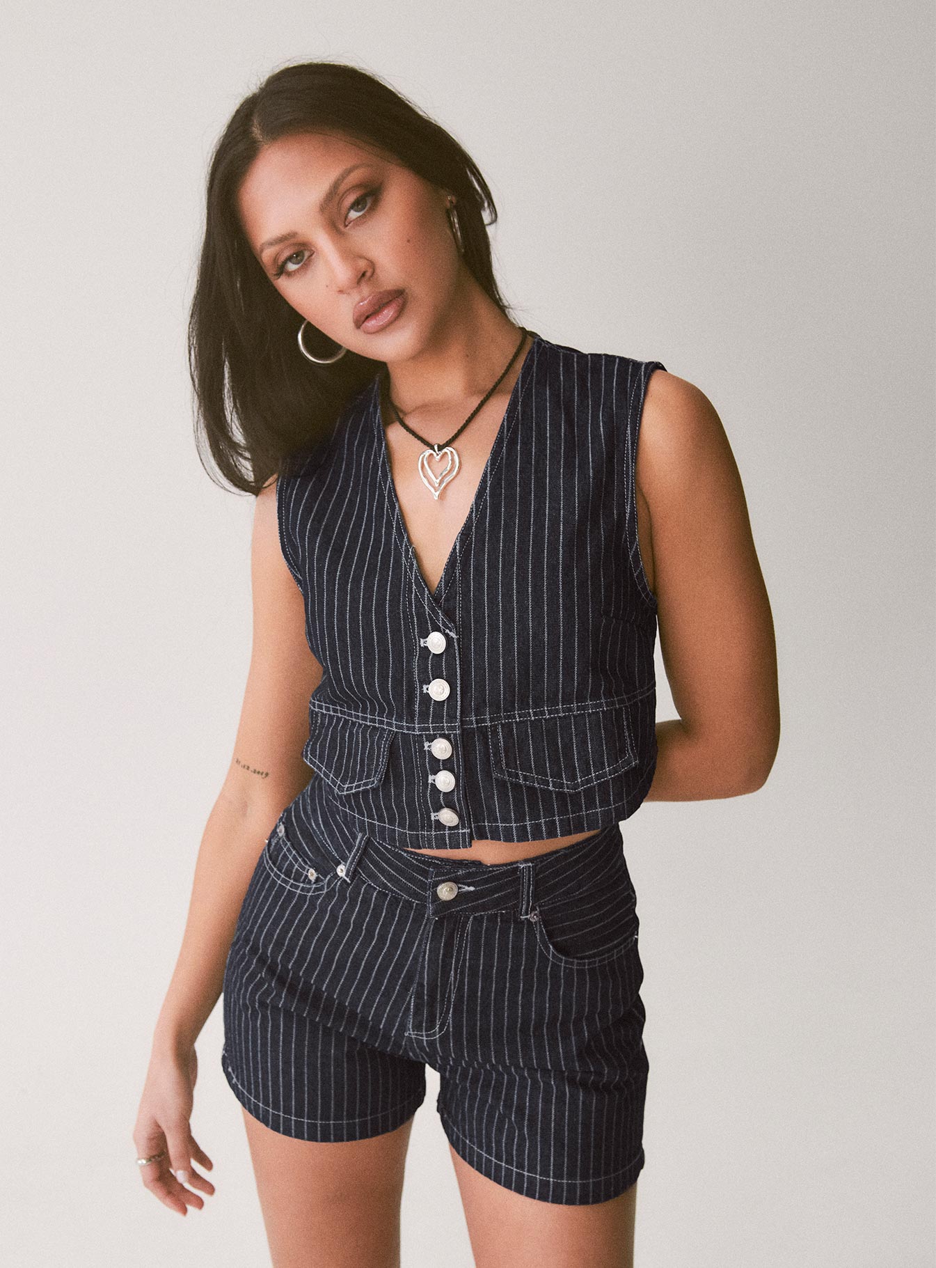 Rathlyn Pinstripe Vest Dark Denim-Oh Mollys