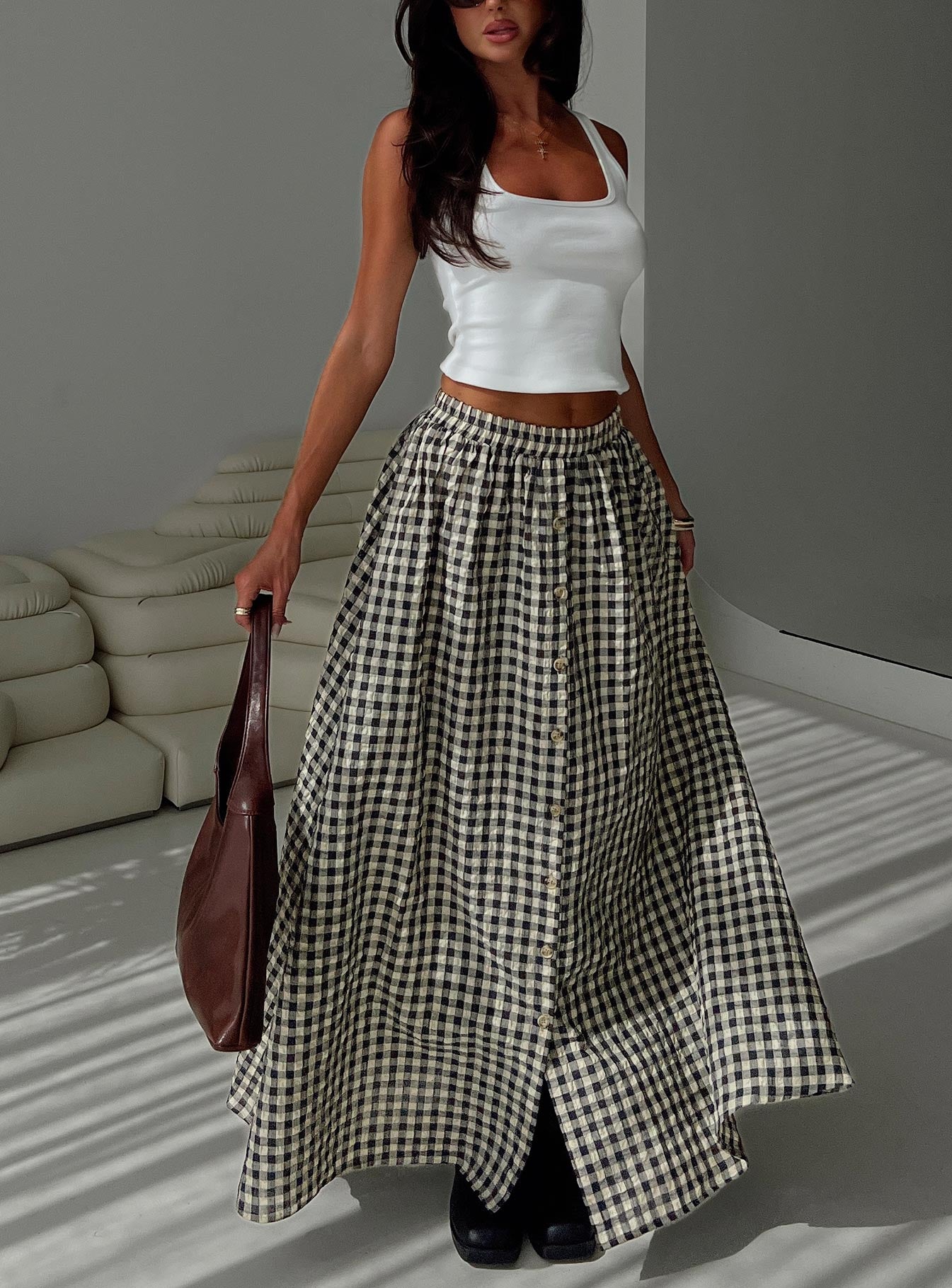 Cartmel Check Maxi Skirt Black / Cream-Oh Mollys