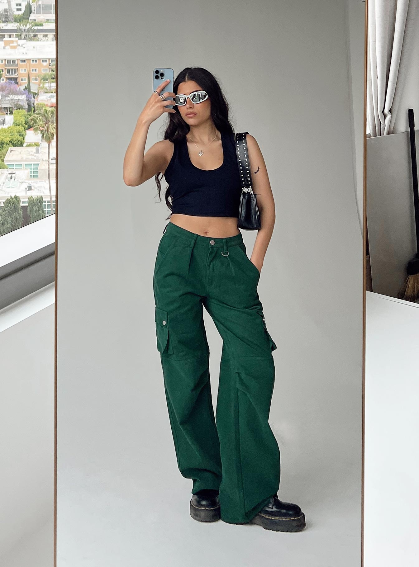 Paige Mid Rise Cargo Jean Denim Green Petite-Oh Mollys