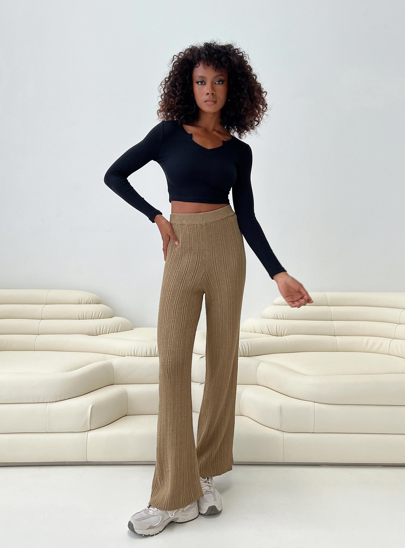 Lexie Knit Pants Beige Marle-Oh Mollys
