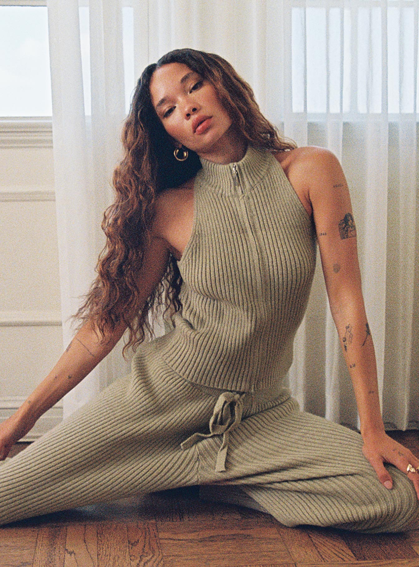 Endman Zip Knit Top Beige-Oh Mollys