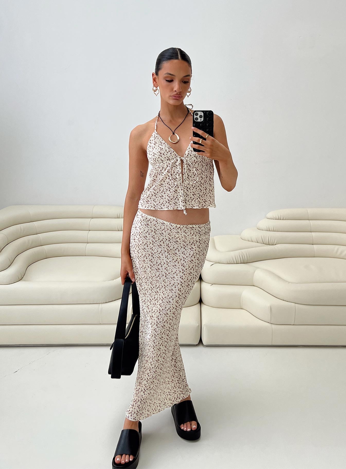 Chickadee Maxi Skirt Cream Floral-Oh Mollys