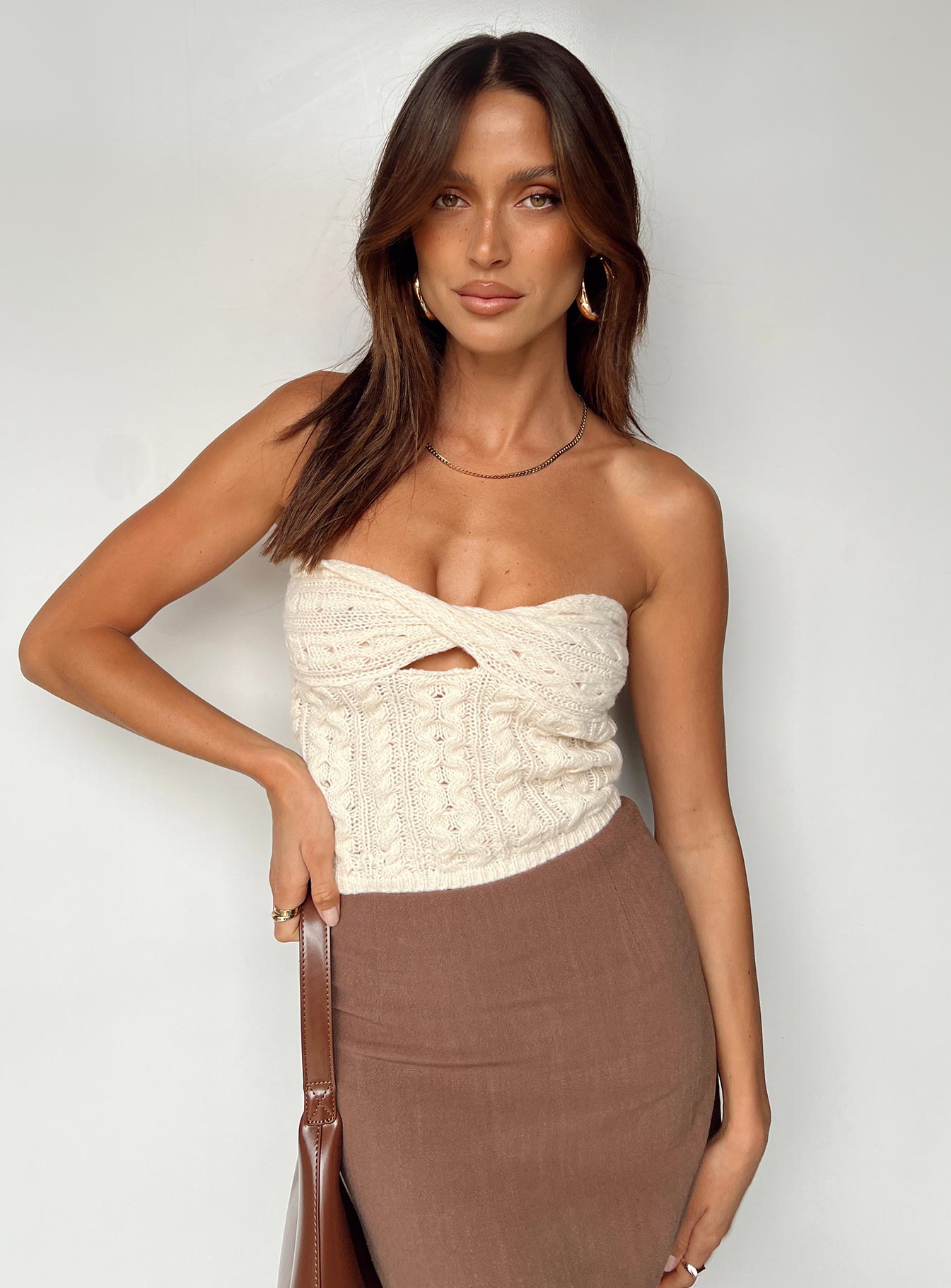 Chels Strapless Knit Top Cream-Oh Mollys