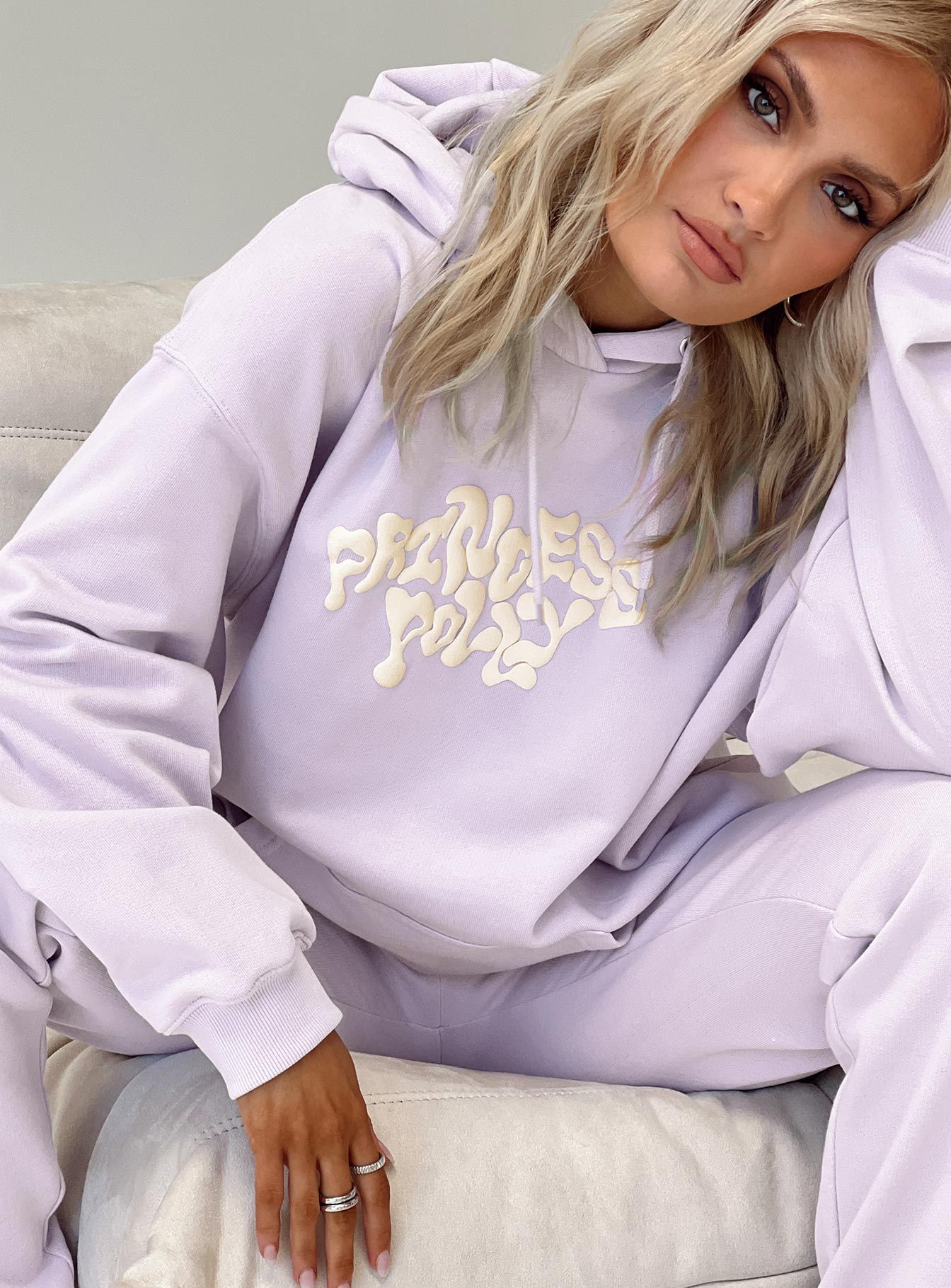 Oh Mollys Hooded Sweatshirt Squiggle Text Dusty Mauve / Eggshell-Oh Mollys