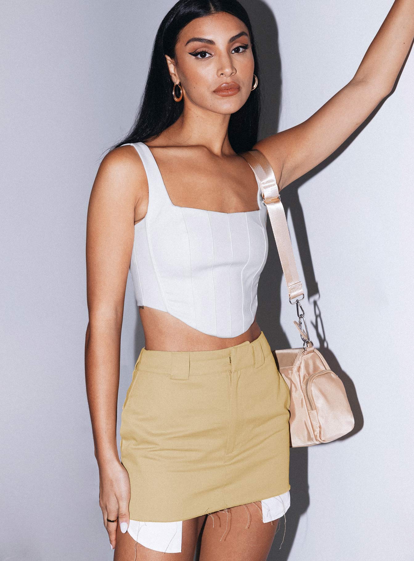Kiaana Mini Skirt Beige-Oh Mollys