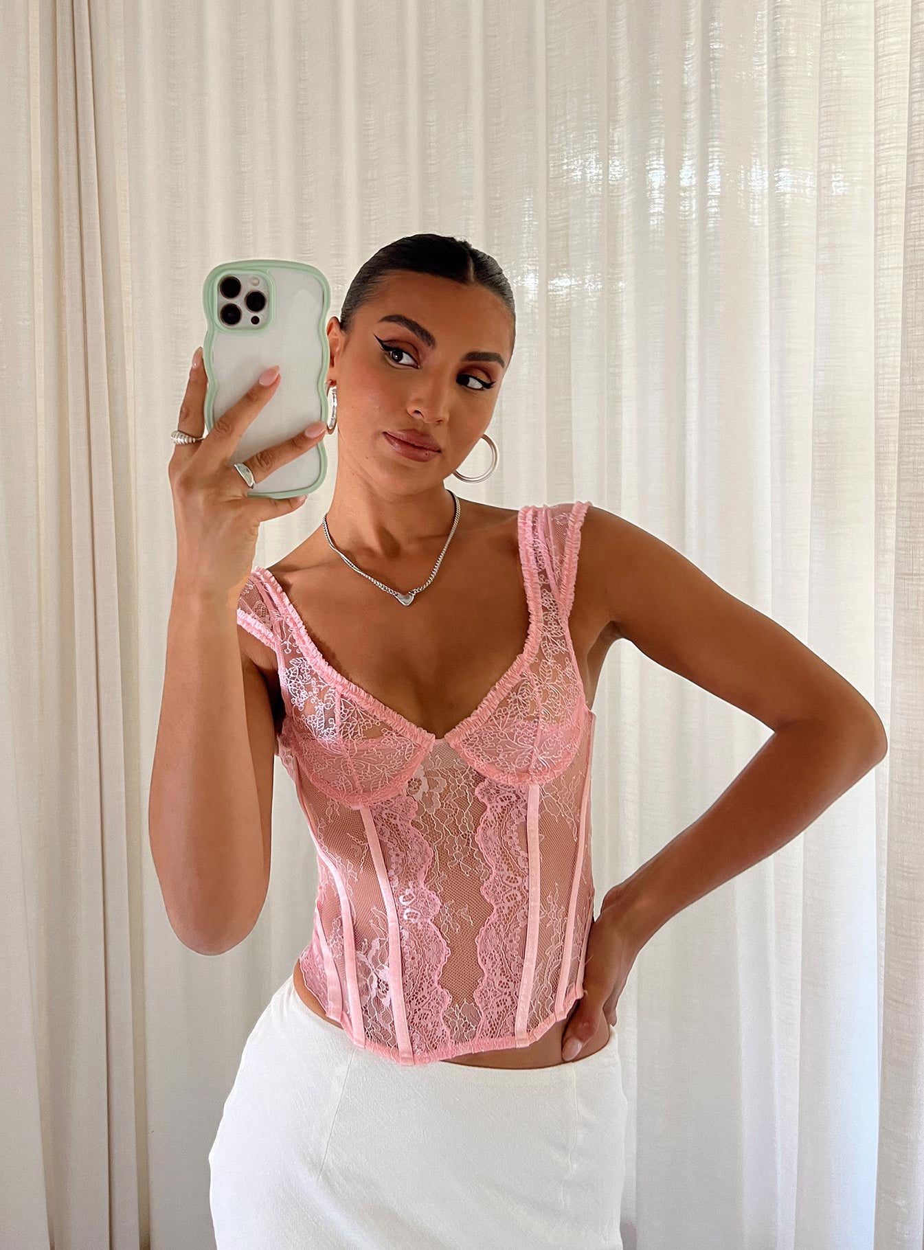 Some Like It Hot Lace Corset Pink-Oh Mollys