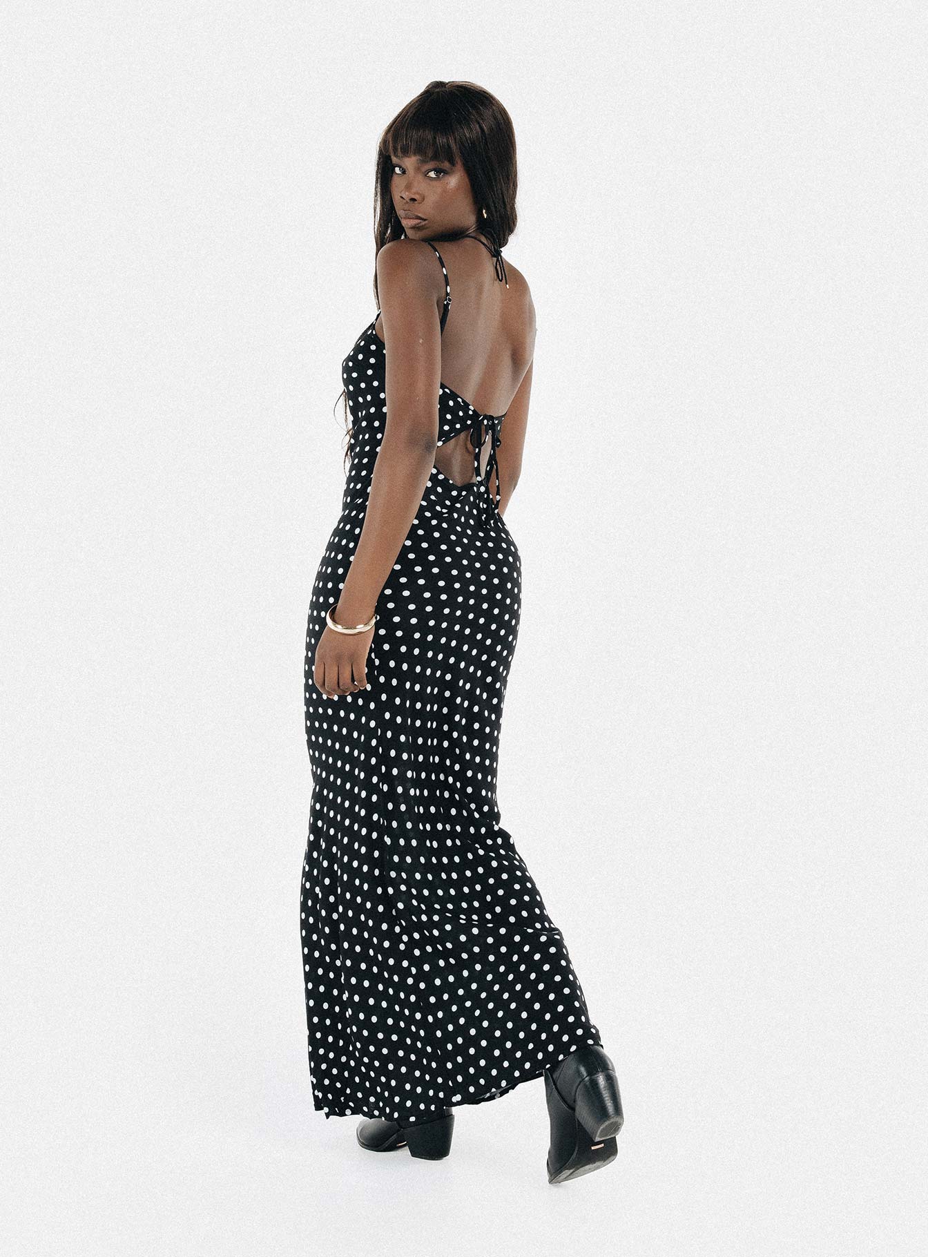 Luncheon Maxi Dress Black Polka Dot-Oh Mollys