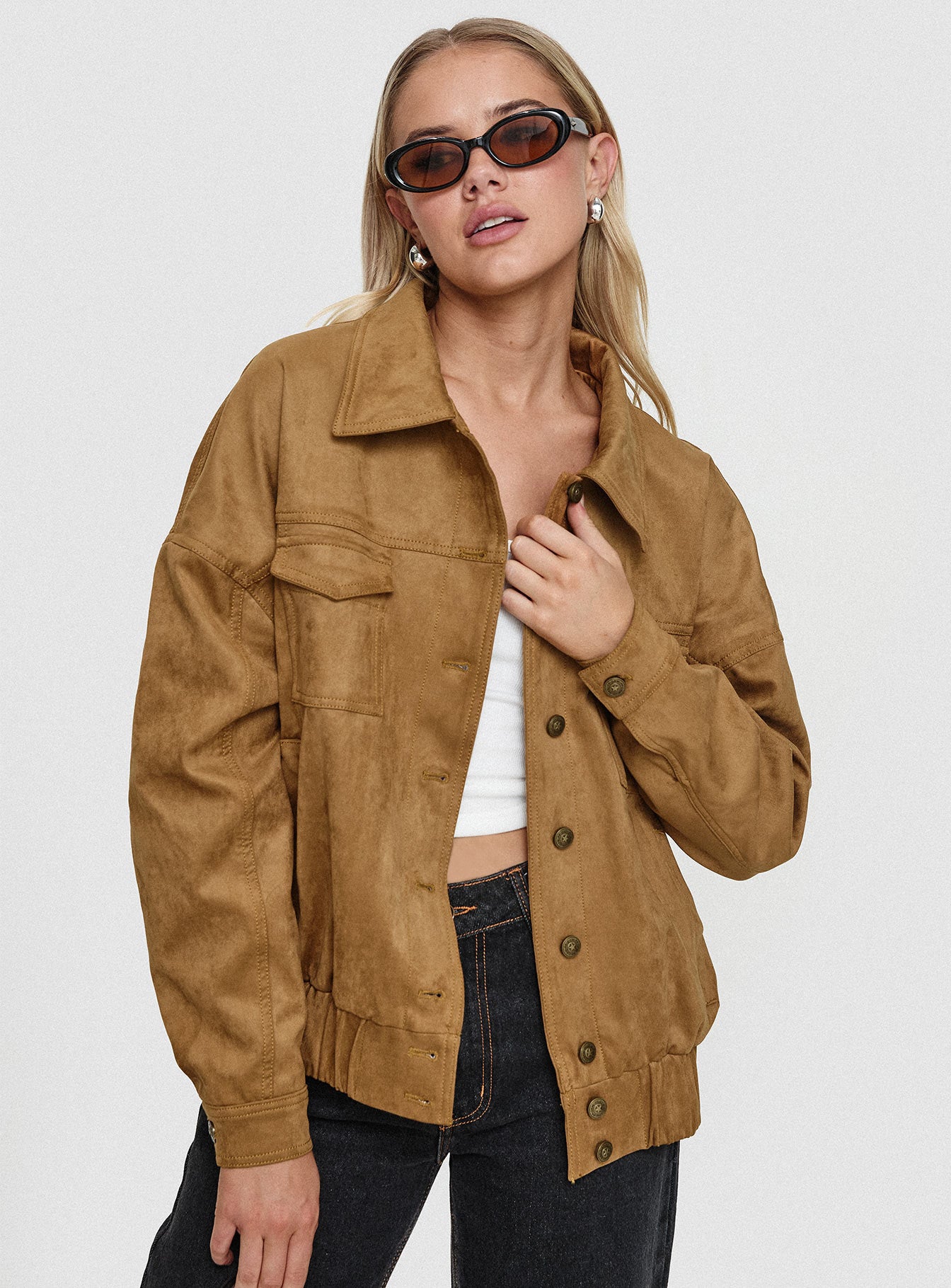 Ristretto Faux Suede Bomber Brown-Oh Mollys