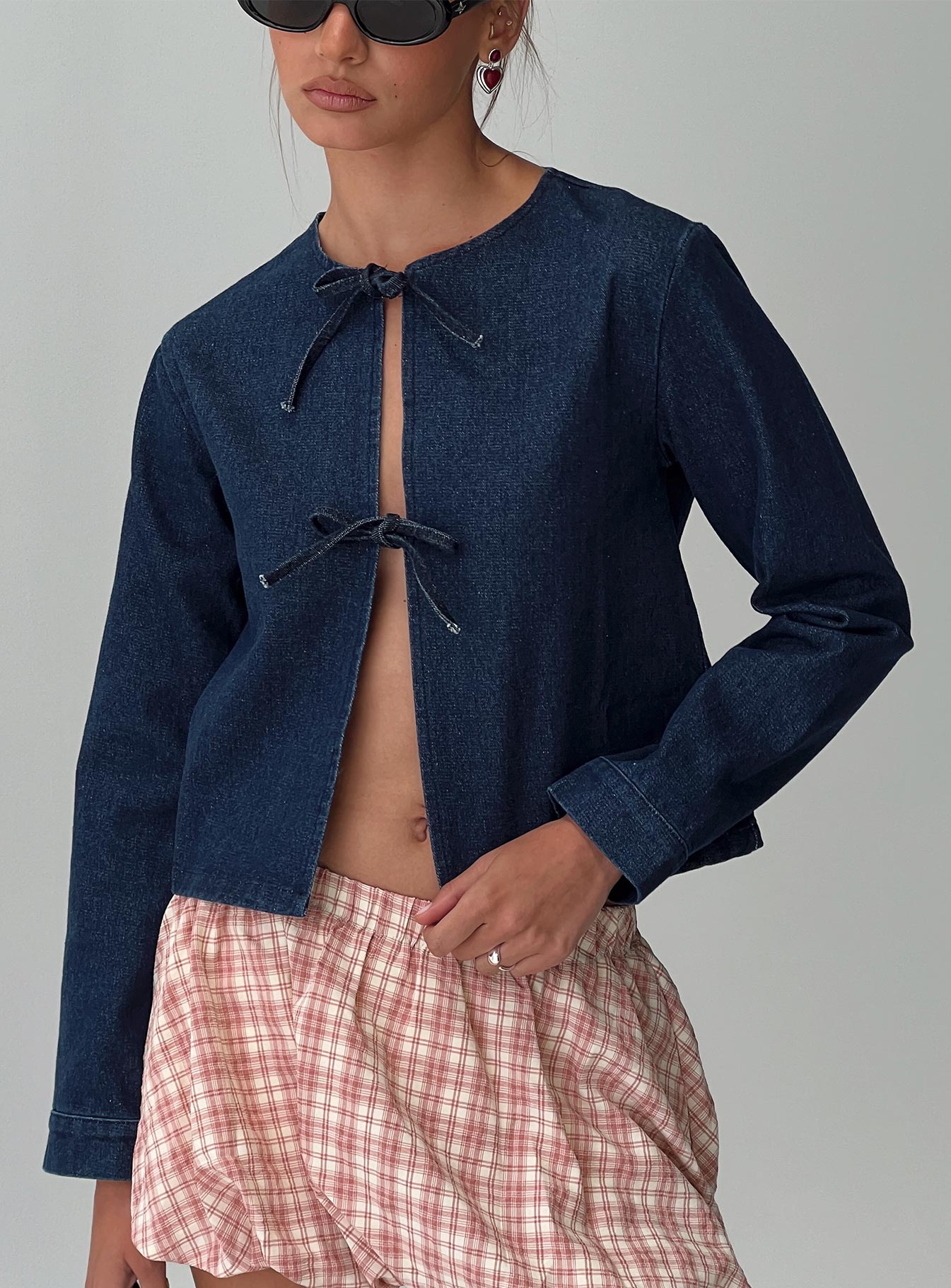 Never Alone Tie Detail Jacket Denim-Oh Mollys