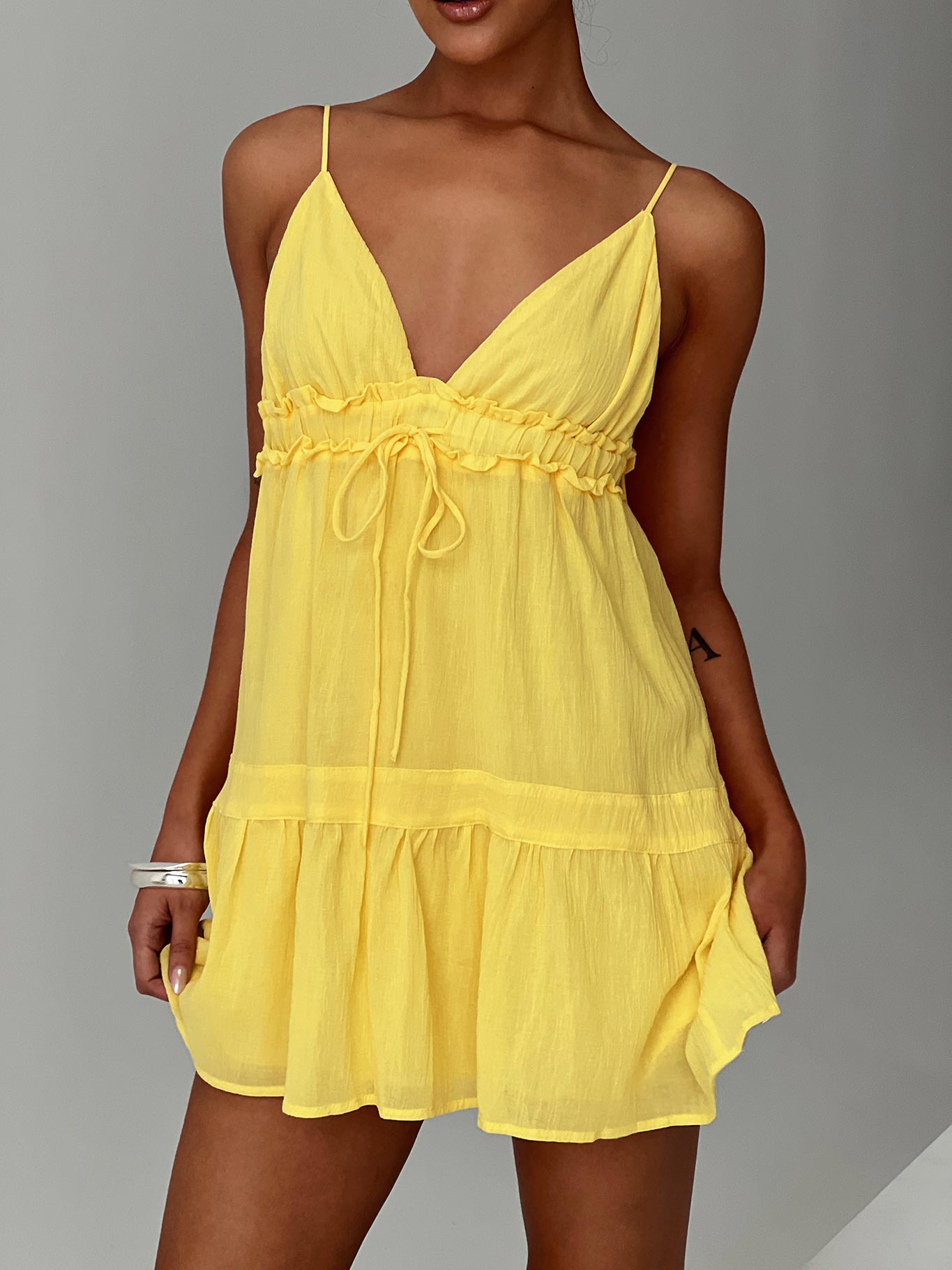 Dionne Mini Dress Lemon-Oh Mollys