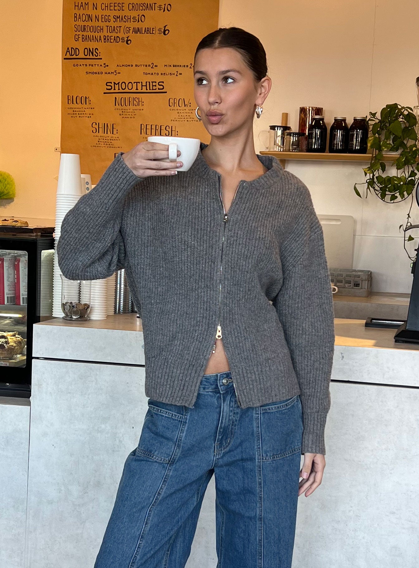 Lexene Zip Through Jumper Grey-Oh Mollys