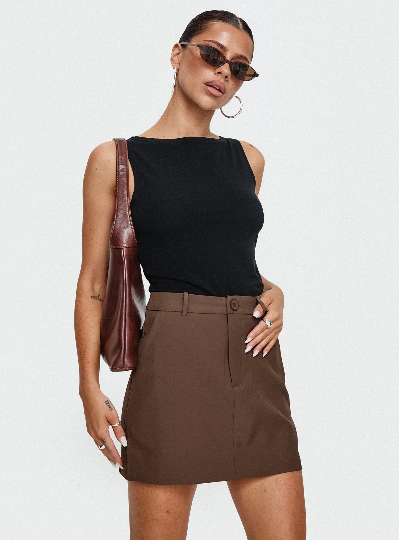 Sabyna Tailored Mini Skirt Brown-Oh Mollys