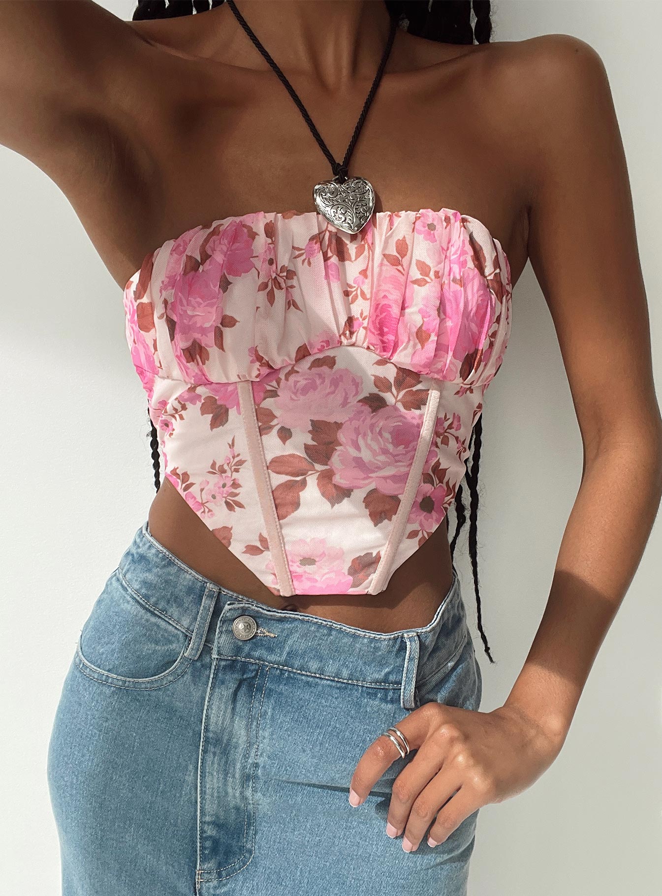 Sharna Bustier Top Pink Floral-Oh Mollys