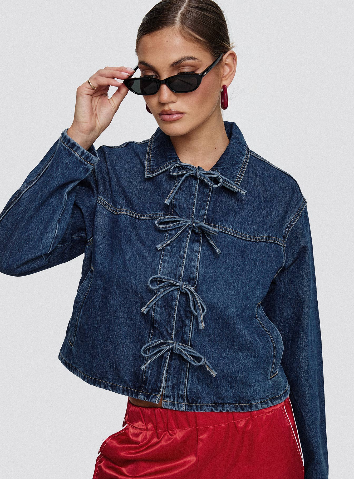 Good On You Bow Detail Jacket Blue Denim-Oh Mollys
