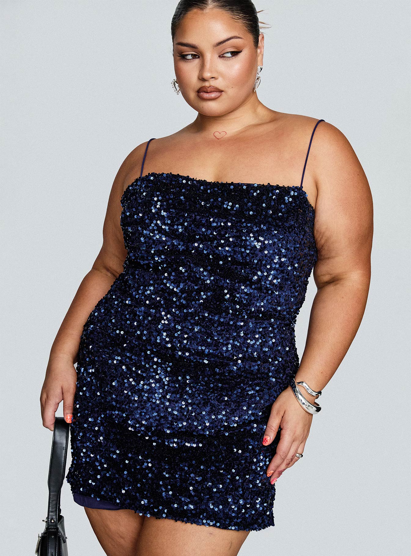Layney Sequin Mini Dress Navy Curve-Oh Mollys
