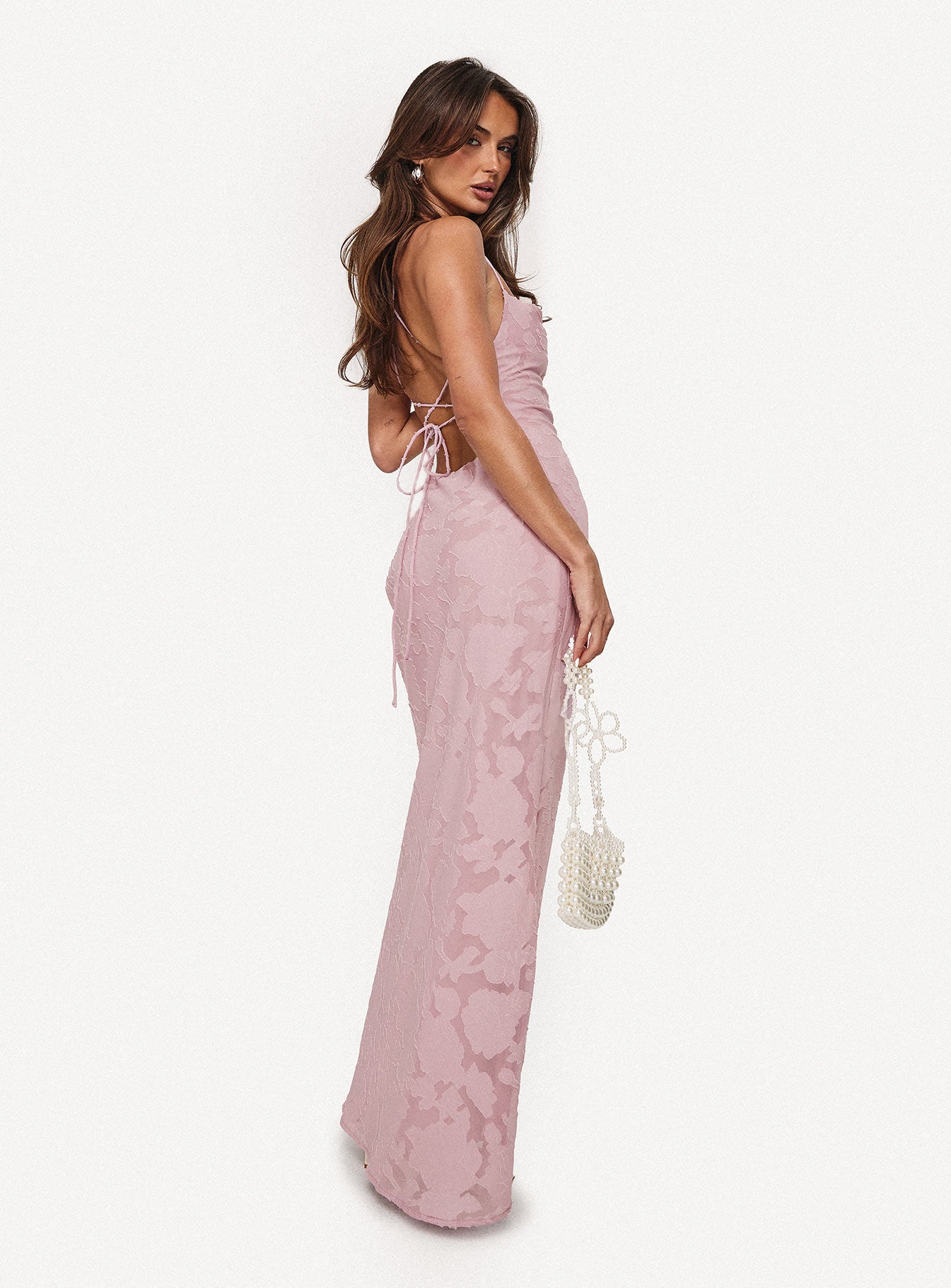 Celena Maxi Dress Light Pink Burnout-Oh Mollys