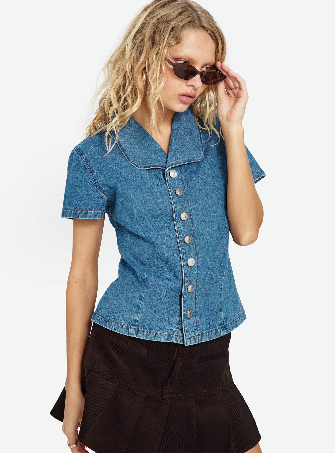 Ellix Button Up Top Blue Denim-Oh Mollys