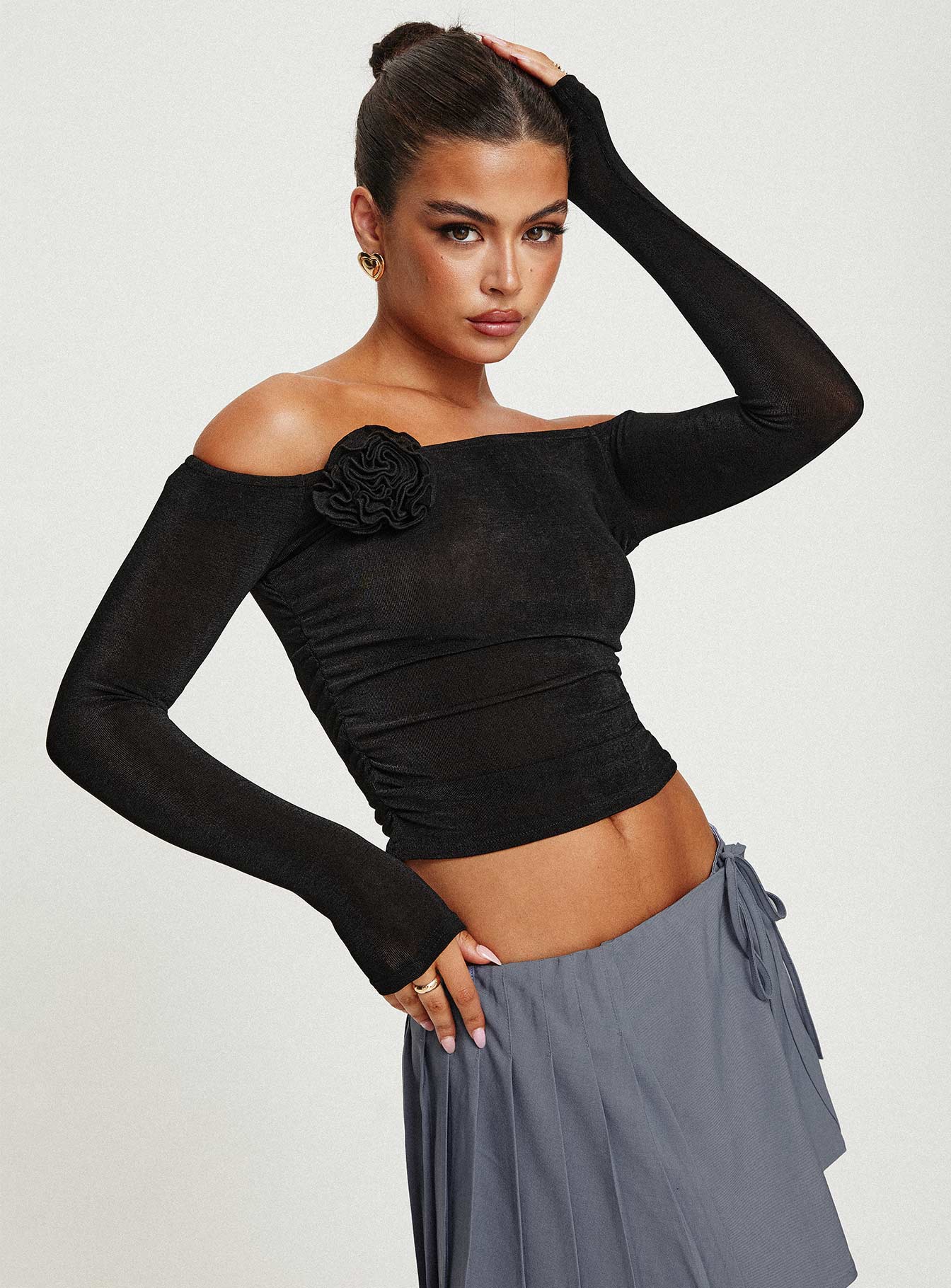Simonetta Off The Shoulder Top Black-Oh Mollys