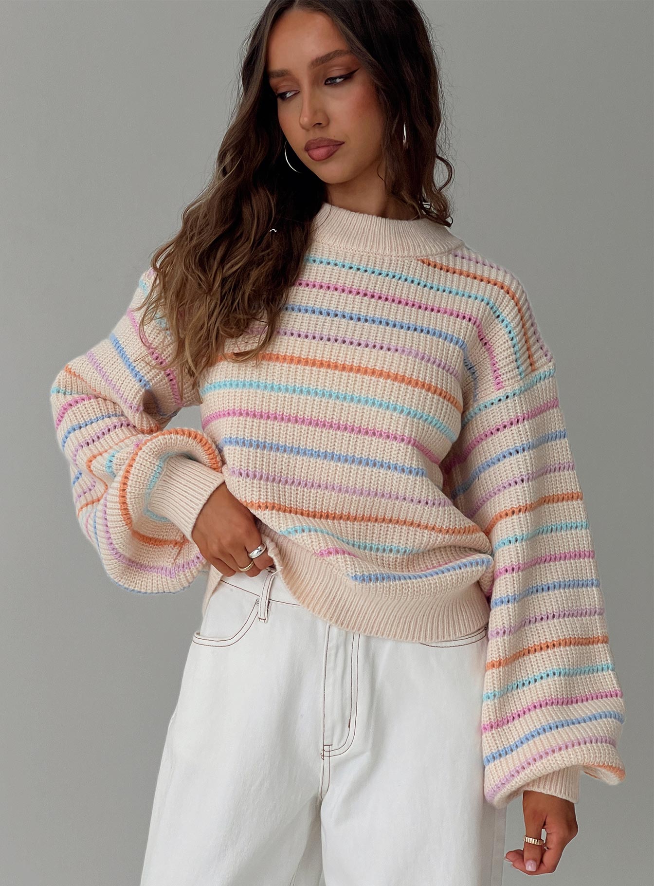 Harmony Balloon Sleeve Knit Sweater Multi-Oh Mollys