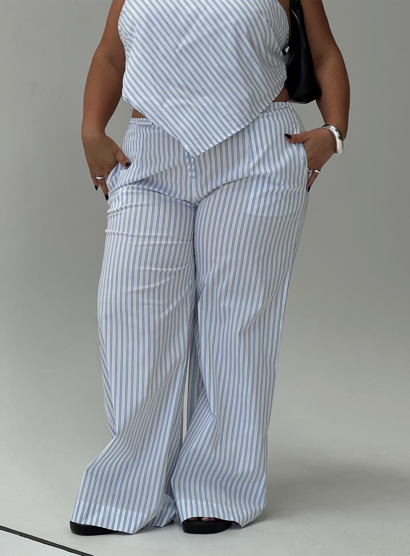 Collied Low Rise Pants Blue / White Stripe Curve-Oh Mollys