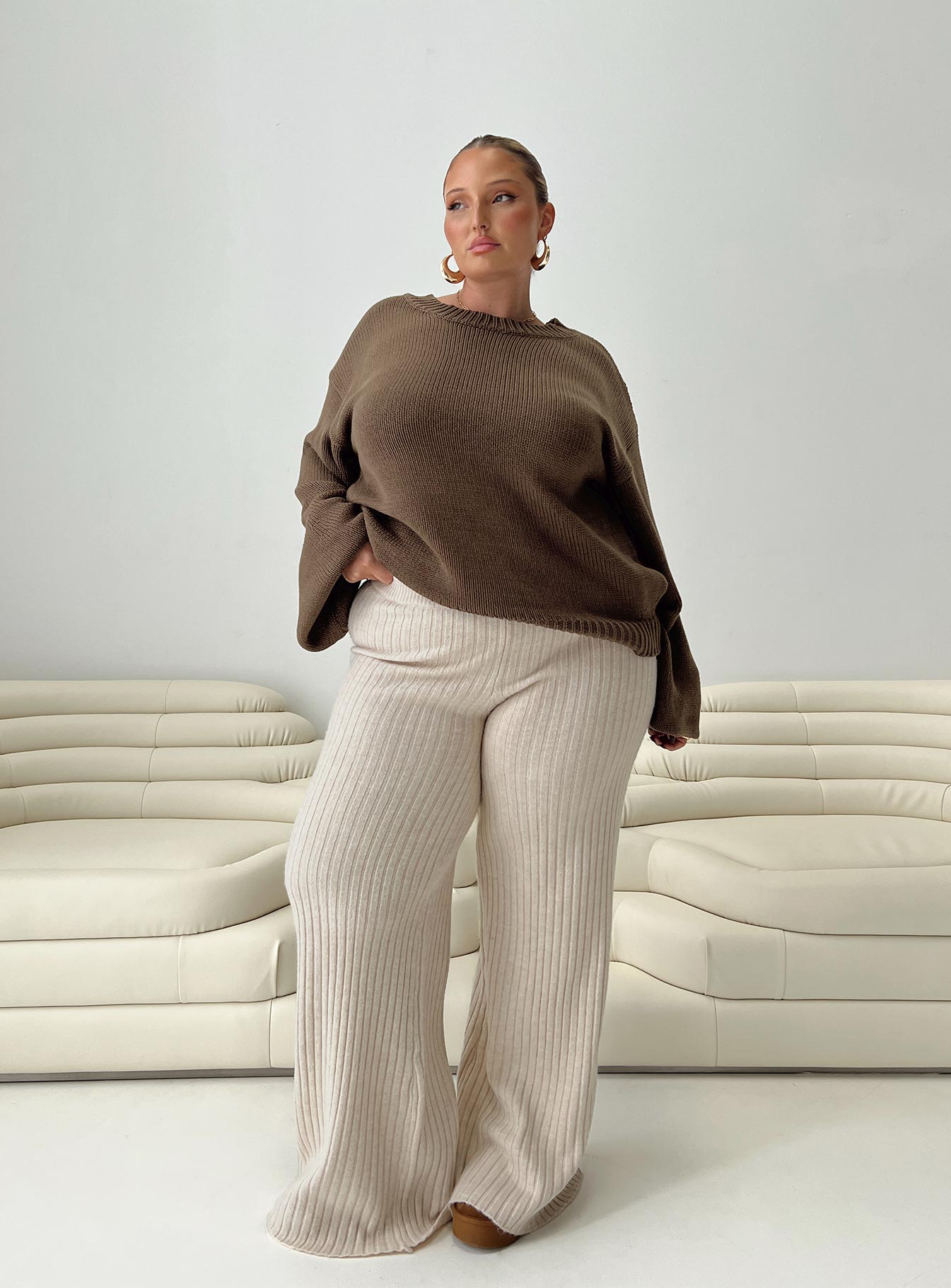 Montana Knit Pants Cream Curve-Oh Mollys