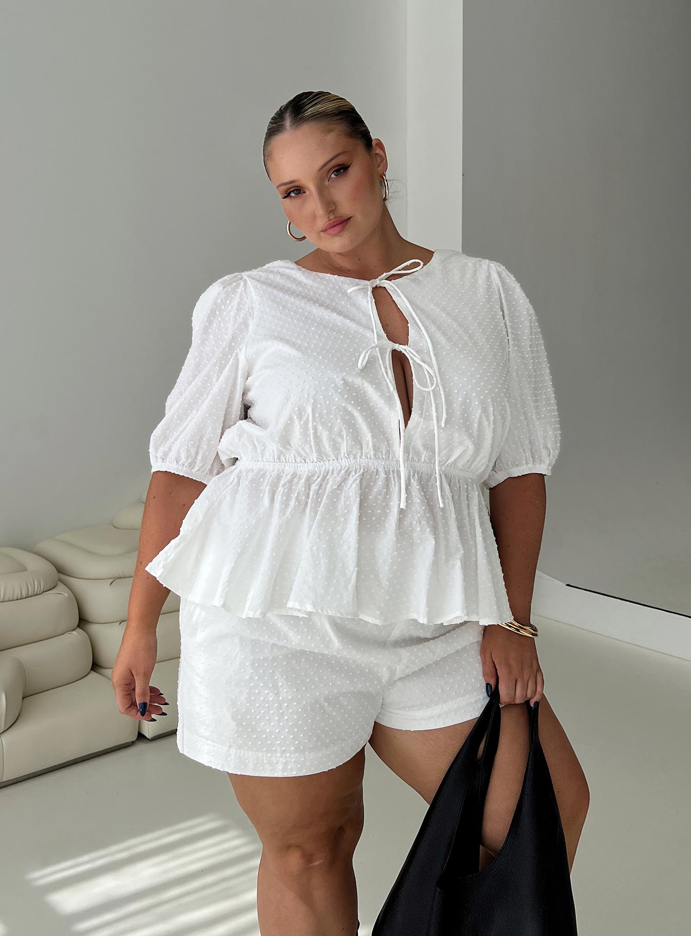 Puff Puff Peplum Top White Curve-Oh Mollys