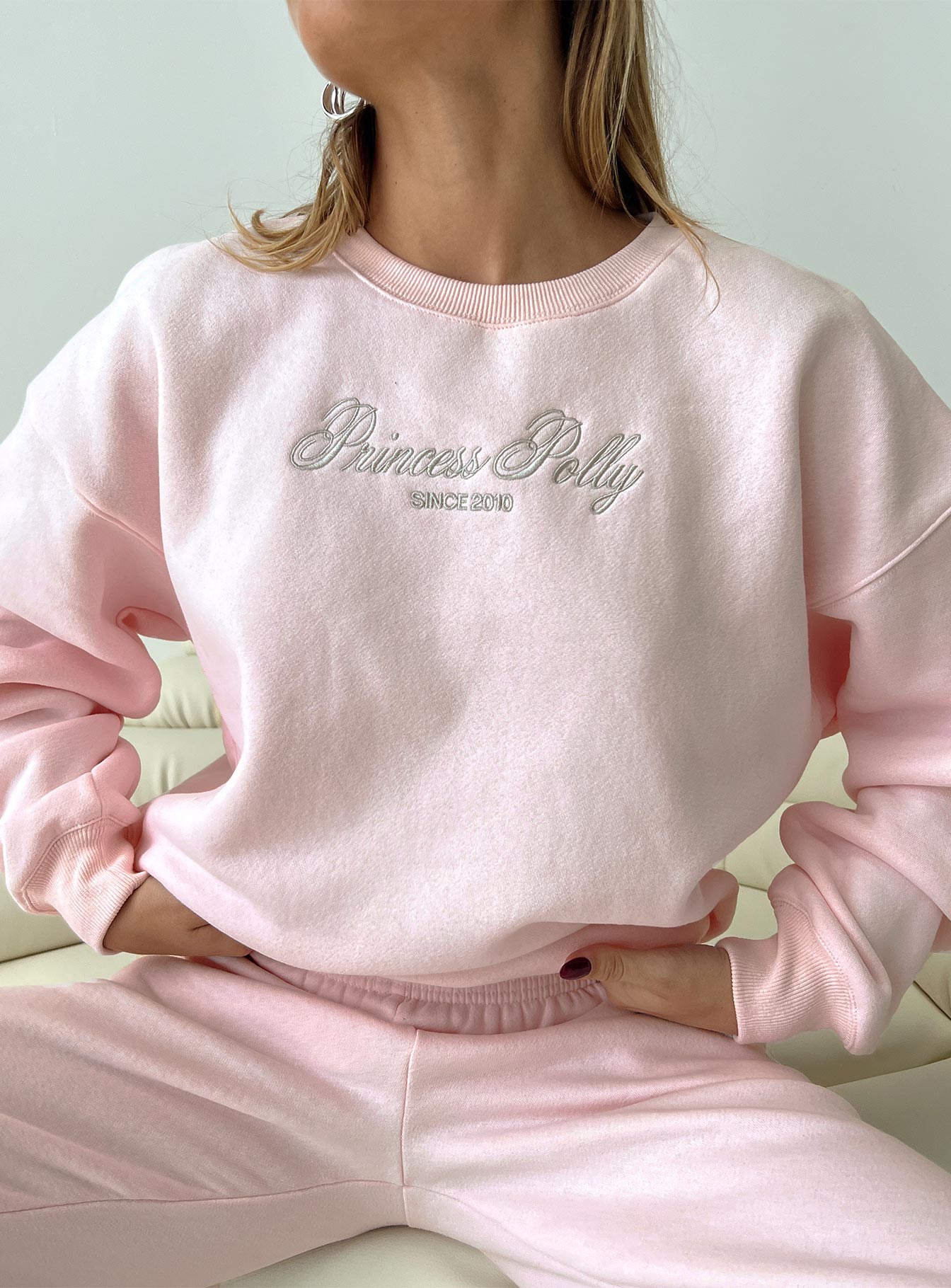 Oh Mollys Crew Neck Sweatshirt Script Baby Pink / Grey-Oh Mollys