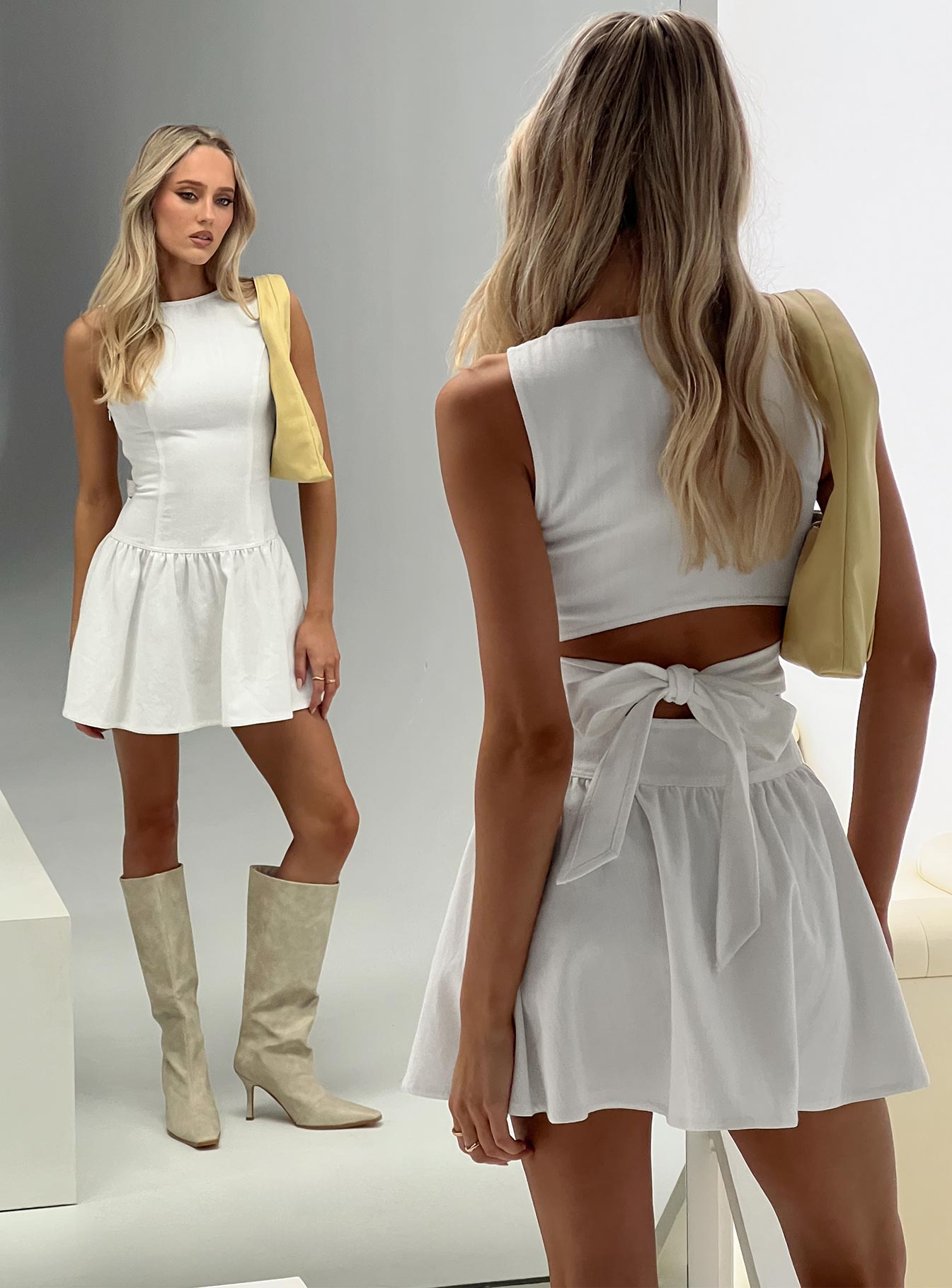 Faela Tie Back Mini Dress White-Oh Mollys