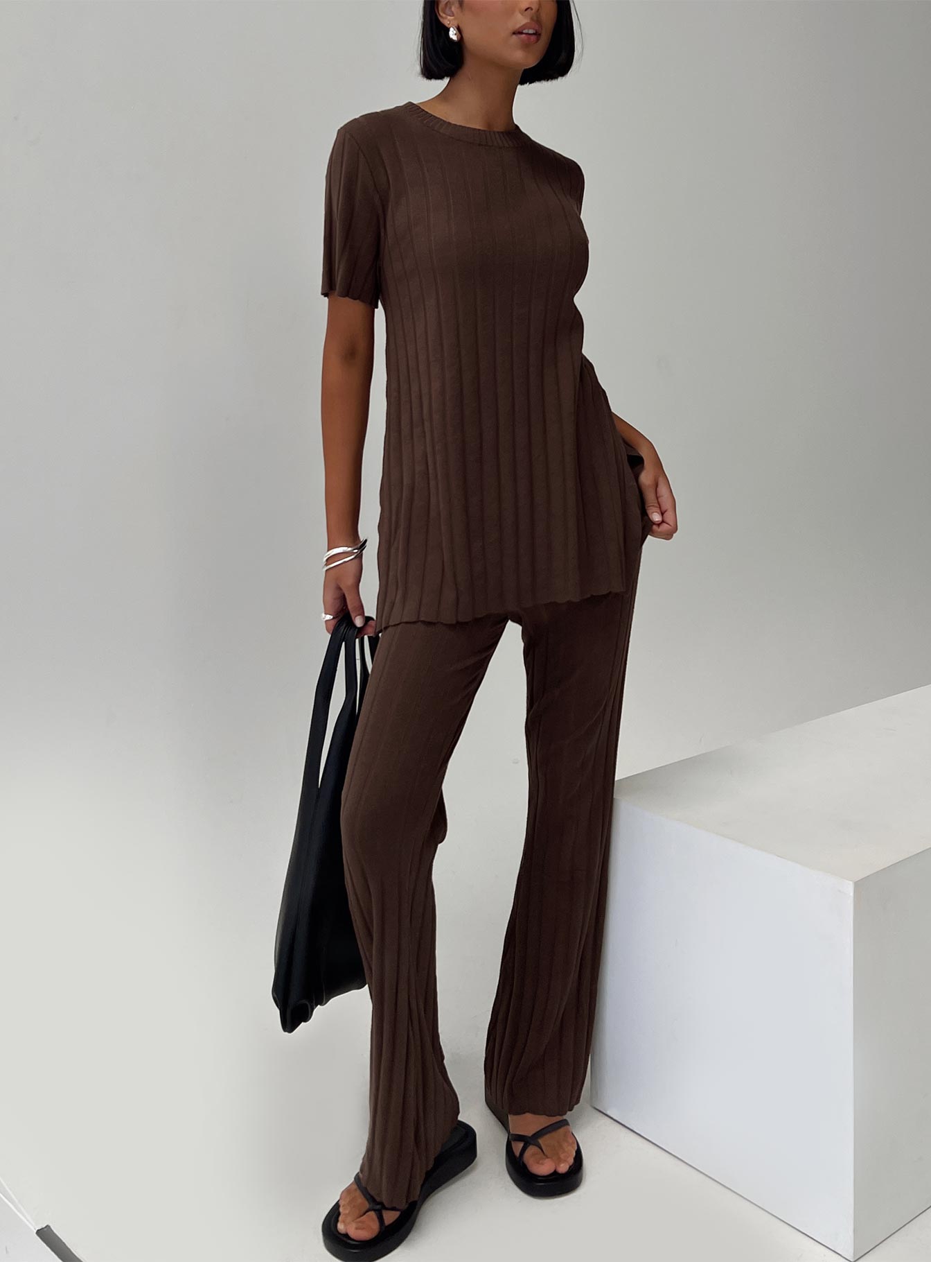 Palomia Ribbed Pants Chocolate-Oh Mollys