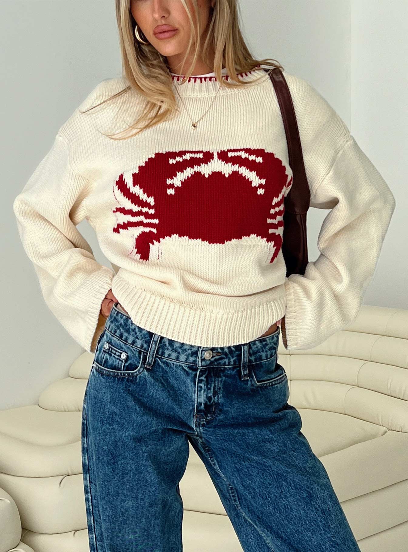 Coastlines Knit Sweater Cream / Red-Oh Mollys