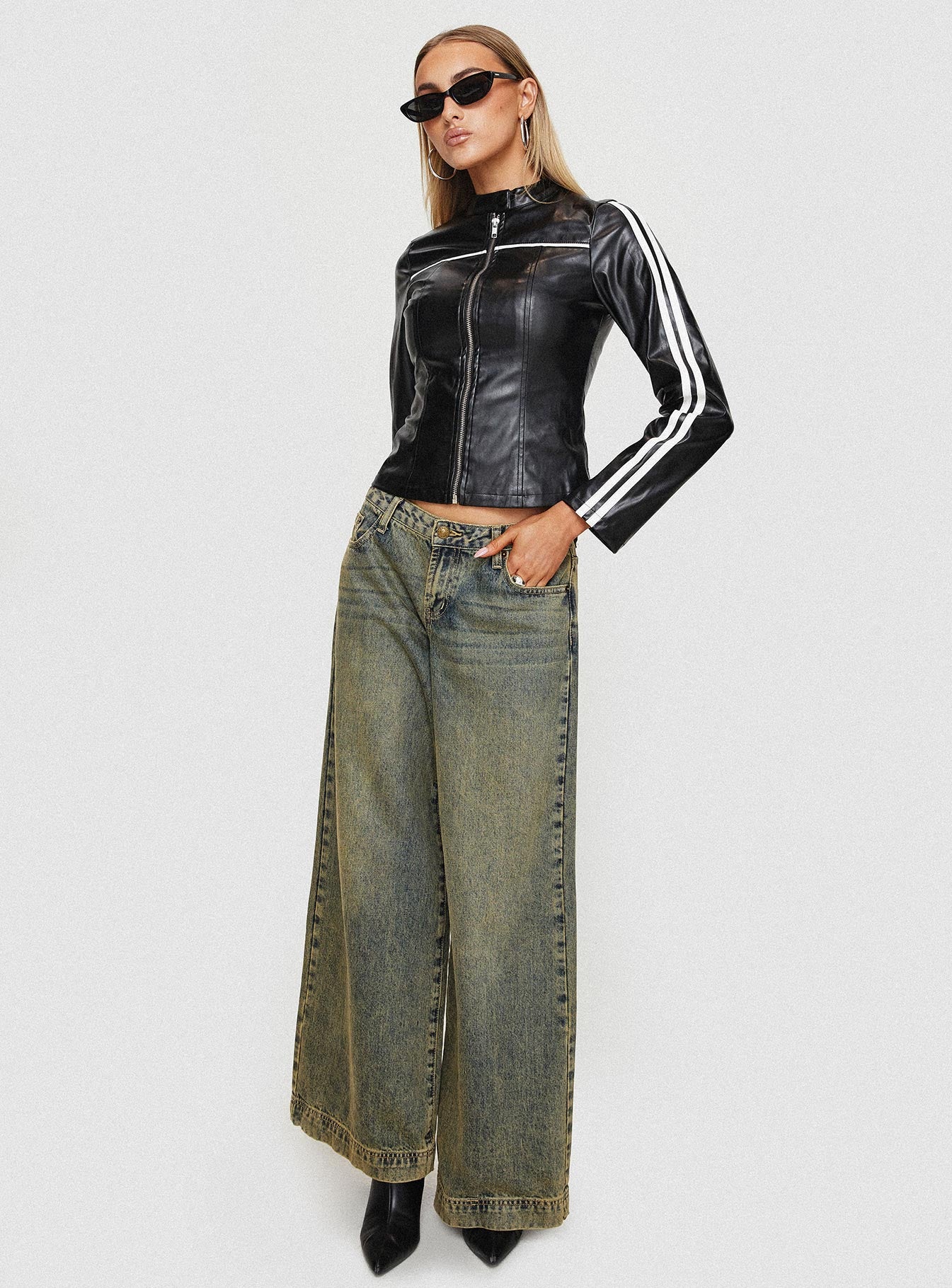 Lowgan Faux Leather Jacket Black-Oh Mollys