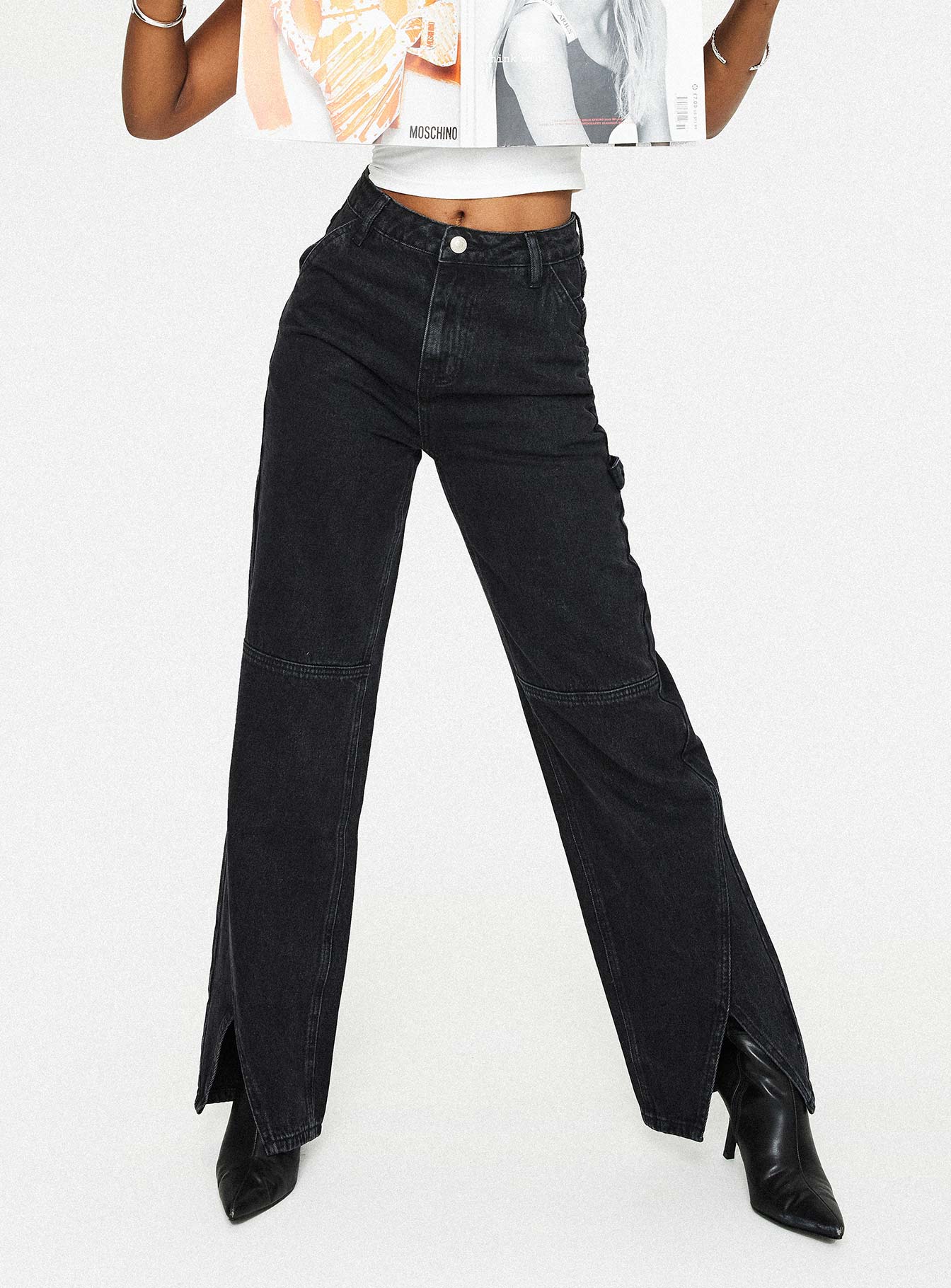 Rihanna Split Hem Jeans Black-Oh Mollys