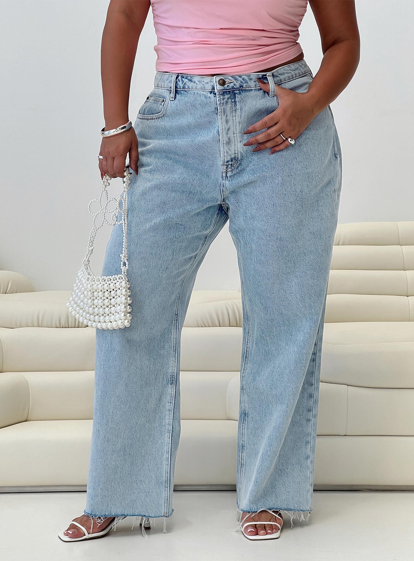 Fawcett High Rise Straight Leg Jeans Light Blue Wash Curve-Oh Mollys