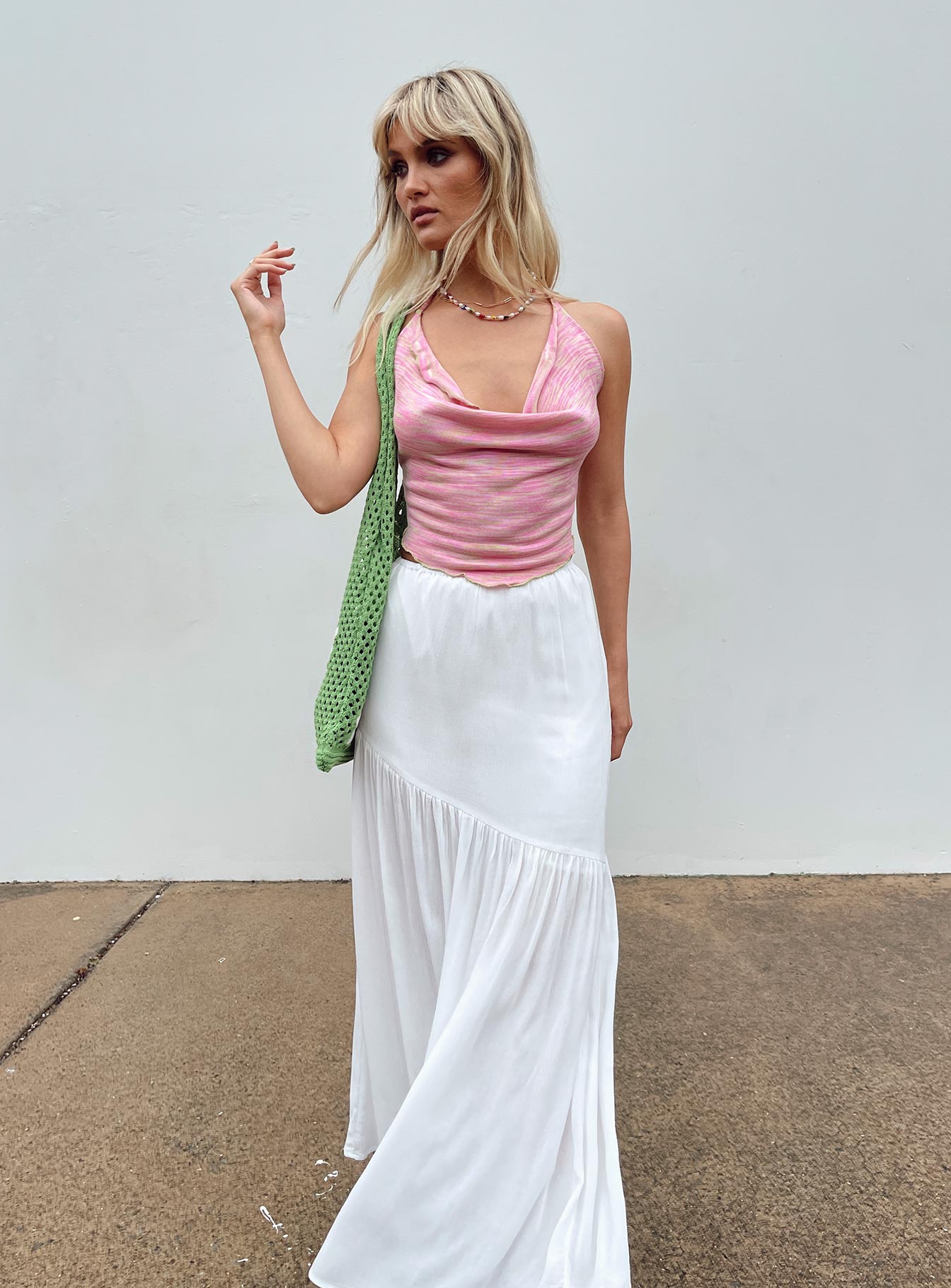 Chels Asymmetric Maxi Skirt White-Oh Mollys