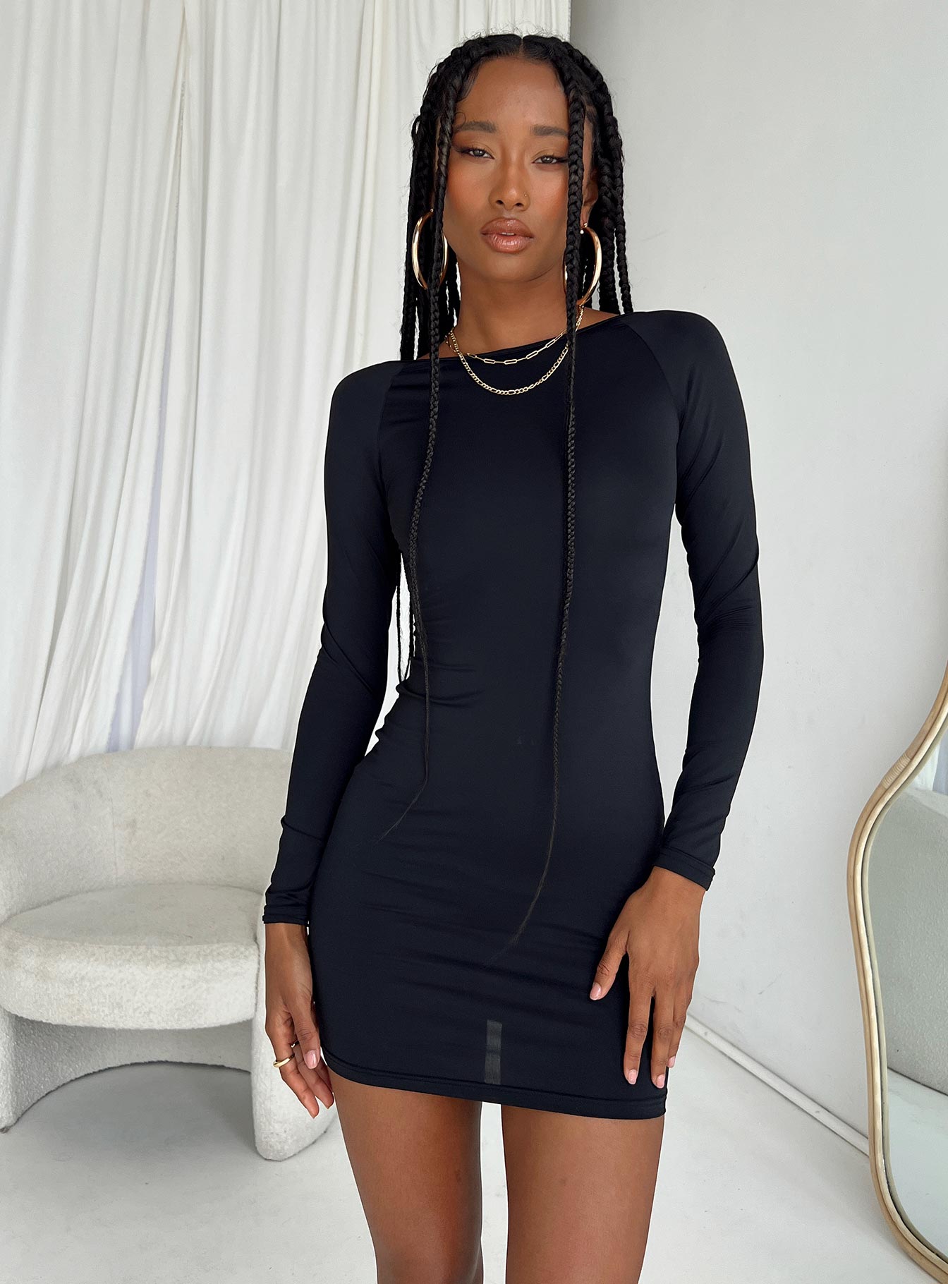 Gatewood Long Sleeve Mini Dress Black-Oh Mollys