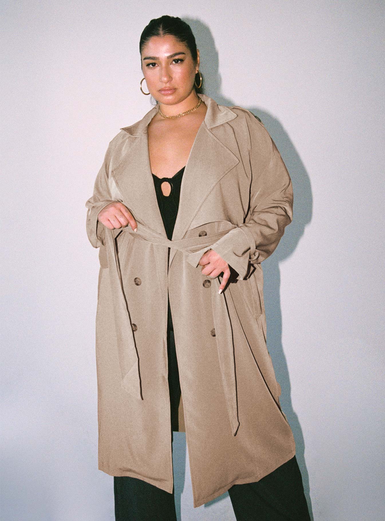 Cassie Trench Coat Beige Curve-Oh Mollys