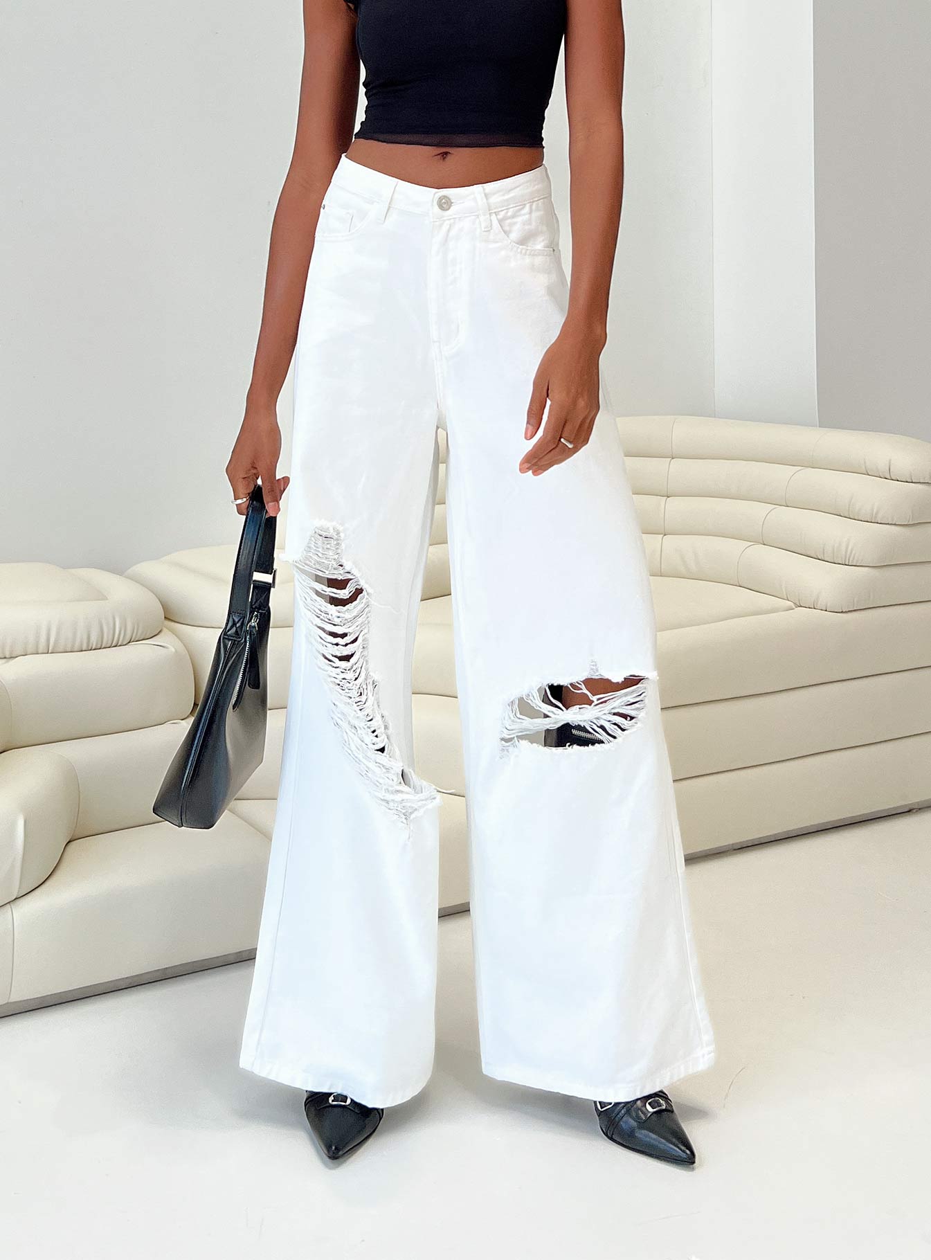 Chavez Wide Leg Jeans White Denim-Oh Mollys
