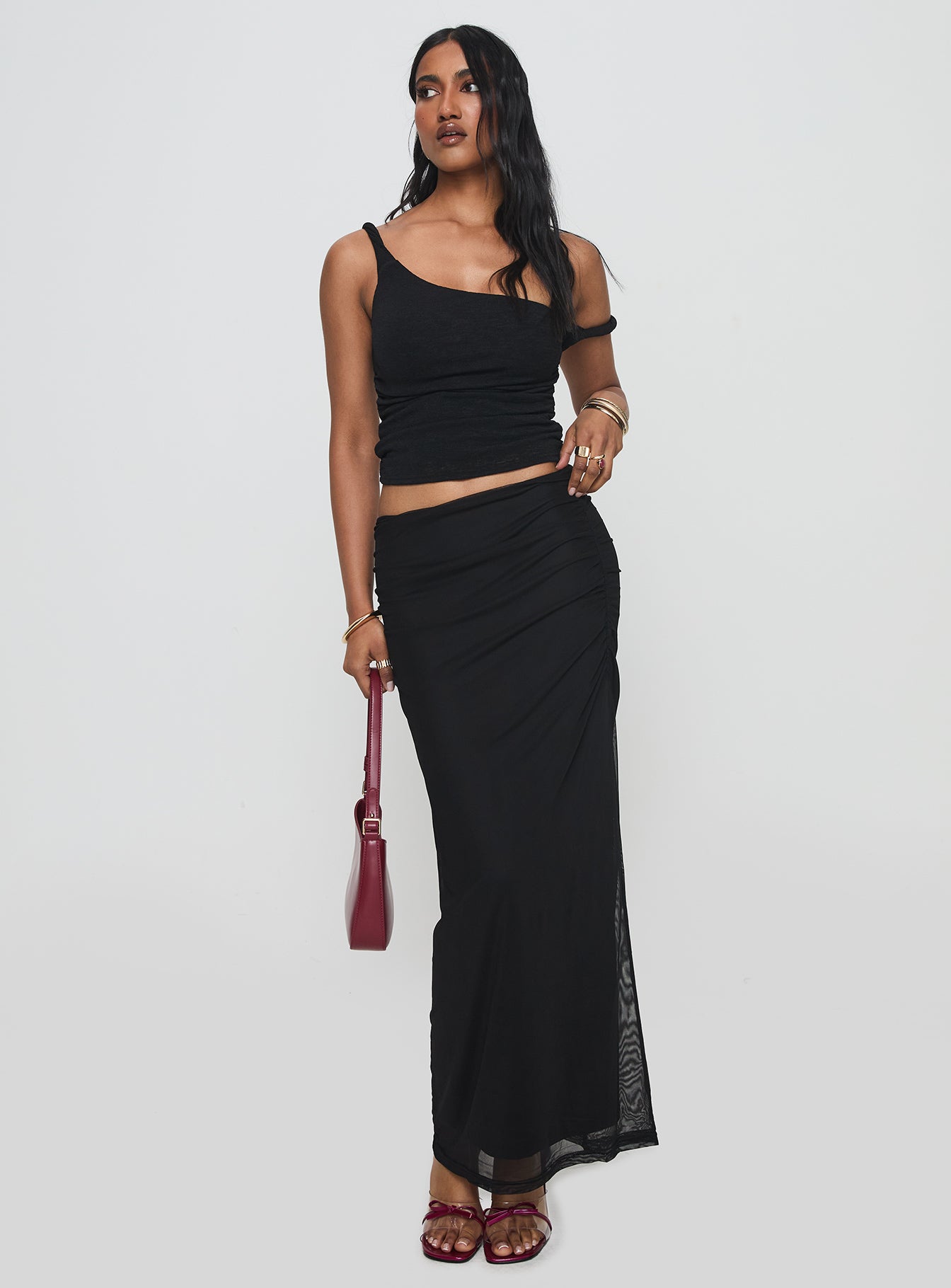 Mastermind Ruched Maxi Skirt Black-Oh Mollys