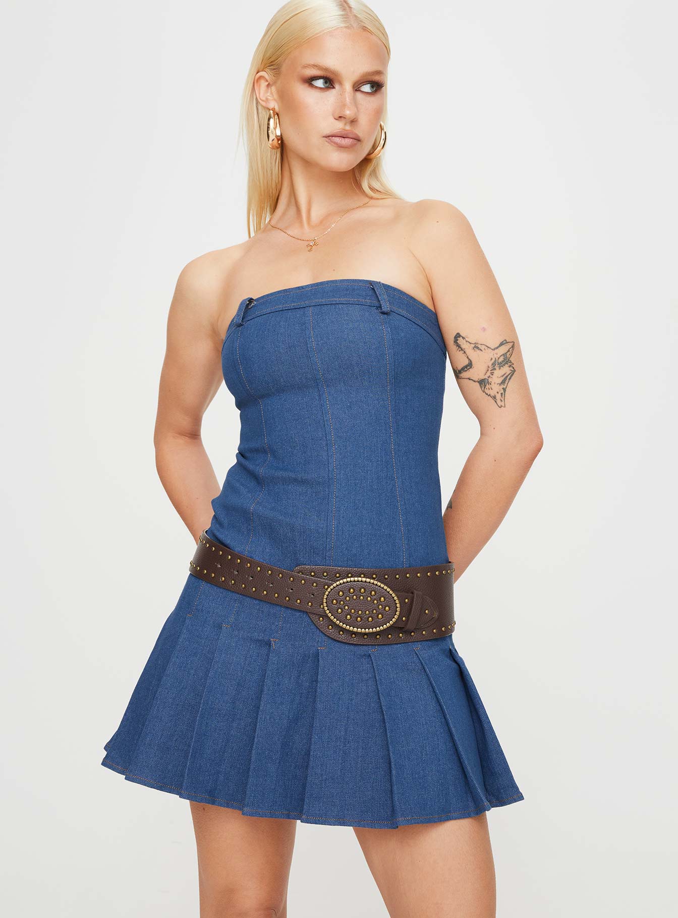 Lissa Strapless Denim Mini Dress Dark Blue-Oh Mollys